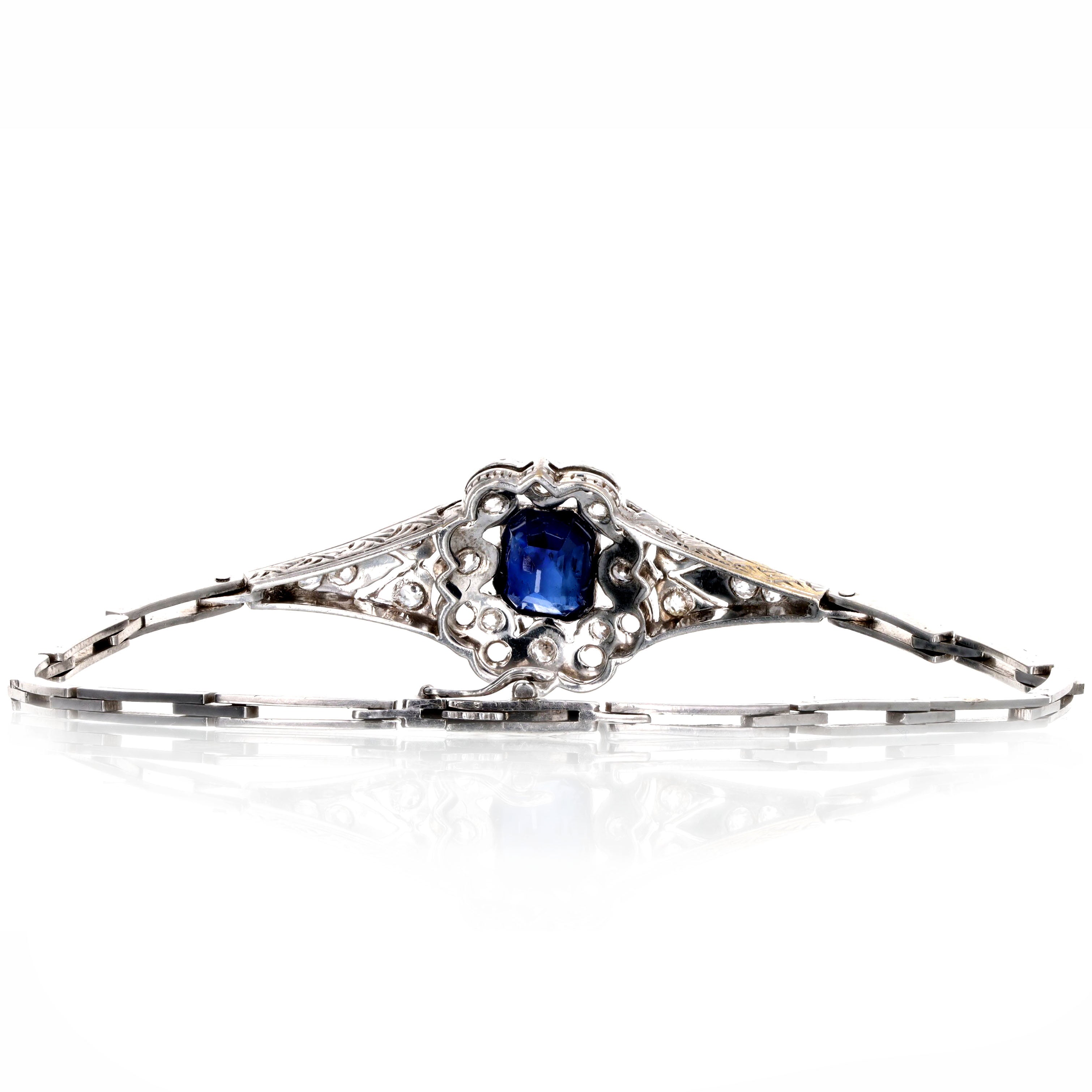 Edwardian Platinum 1.30 Carat Natural Sapphire Old European Diamond Bracelet - Queen May