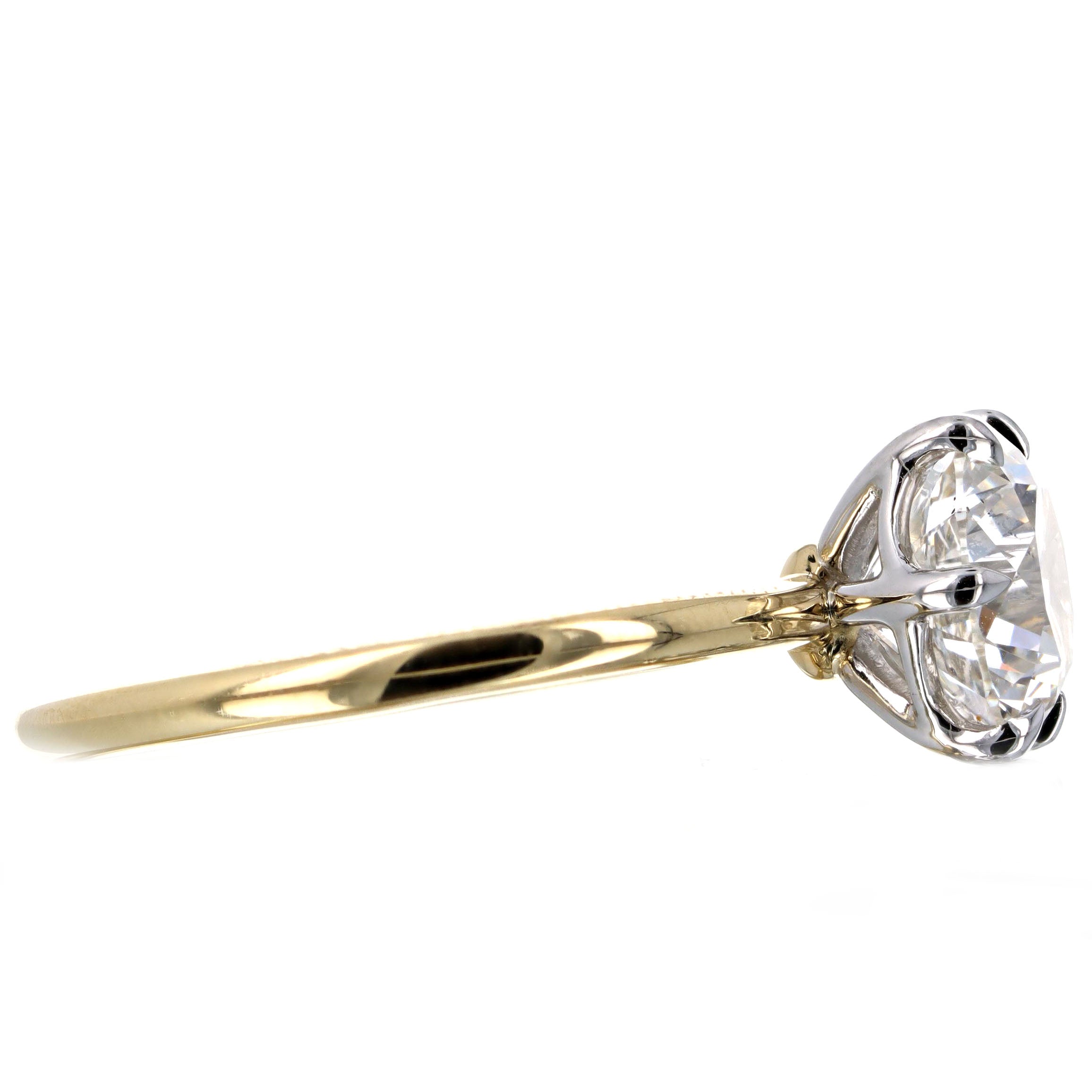 2.12 Carat Round Brilliant Diamond Solitaire Engagement Ring in 18K Yellow Gold & Platinum GIA Certified - Queen May