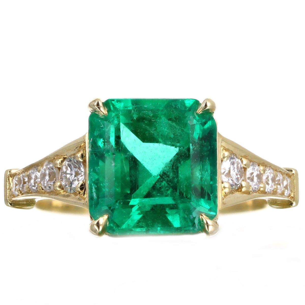 3.47 Carat Colombian Emerald & Diamond Ring in 18K Yellow Gold AGL Certified - Queen May