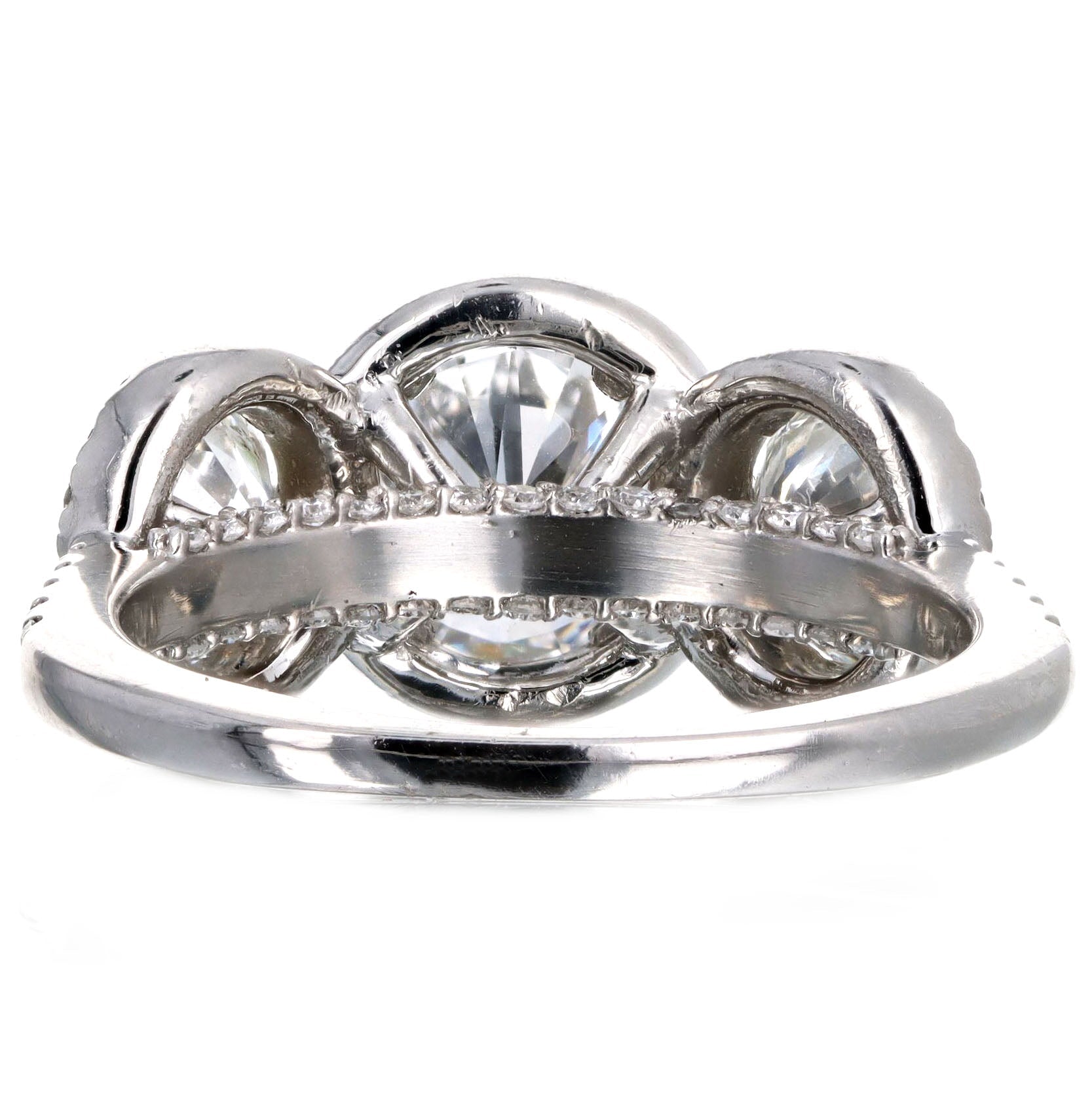 1.47 Carat Round Brilliant Diamond Three Stone Halo Engagement Ring in Platinum GIA Certified - Queen May