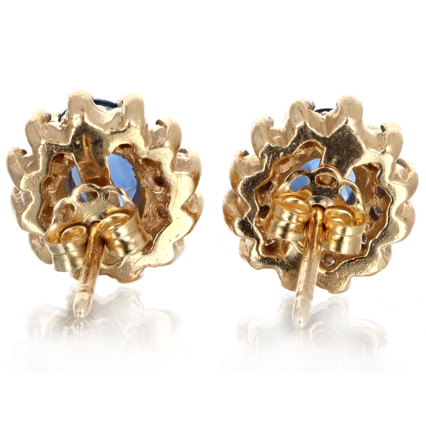 14K Yellow Gold 1.70 Carat Total Weight Oval Natural Sapphire & Diamond Halo Stud Earrings - Queen May