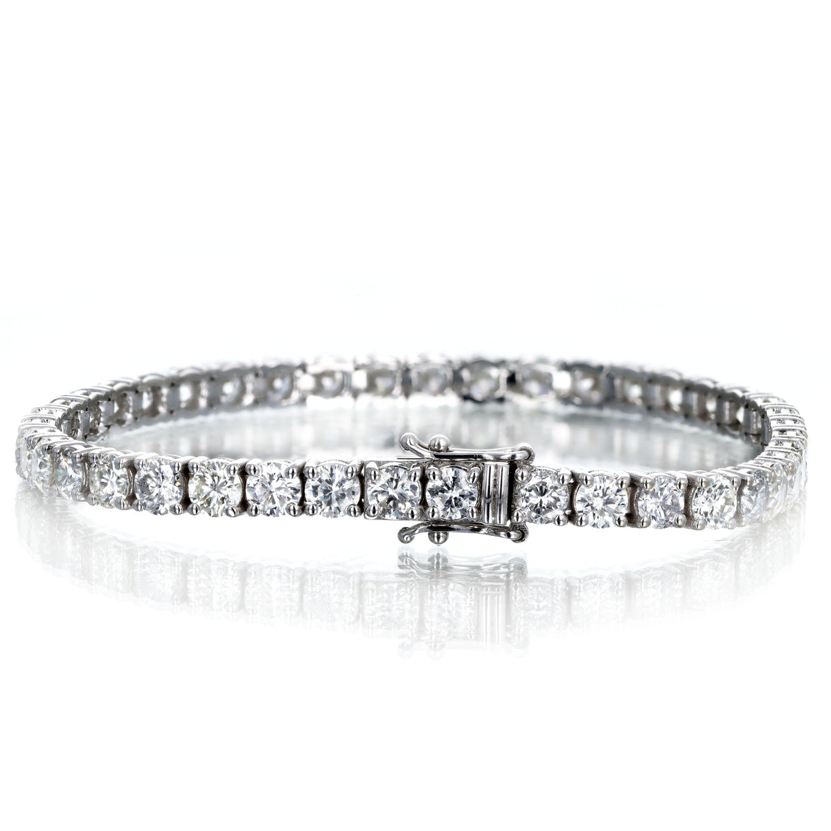 14K White Gold 10.61 Carat Total Weight Round Brilliant Cut Diamond Tennis Bracelet - Queen May