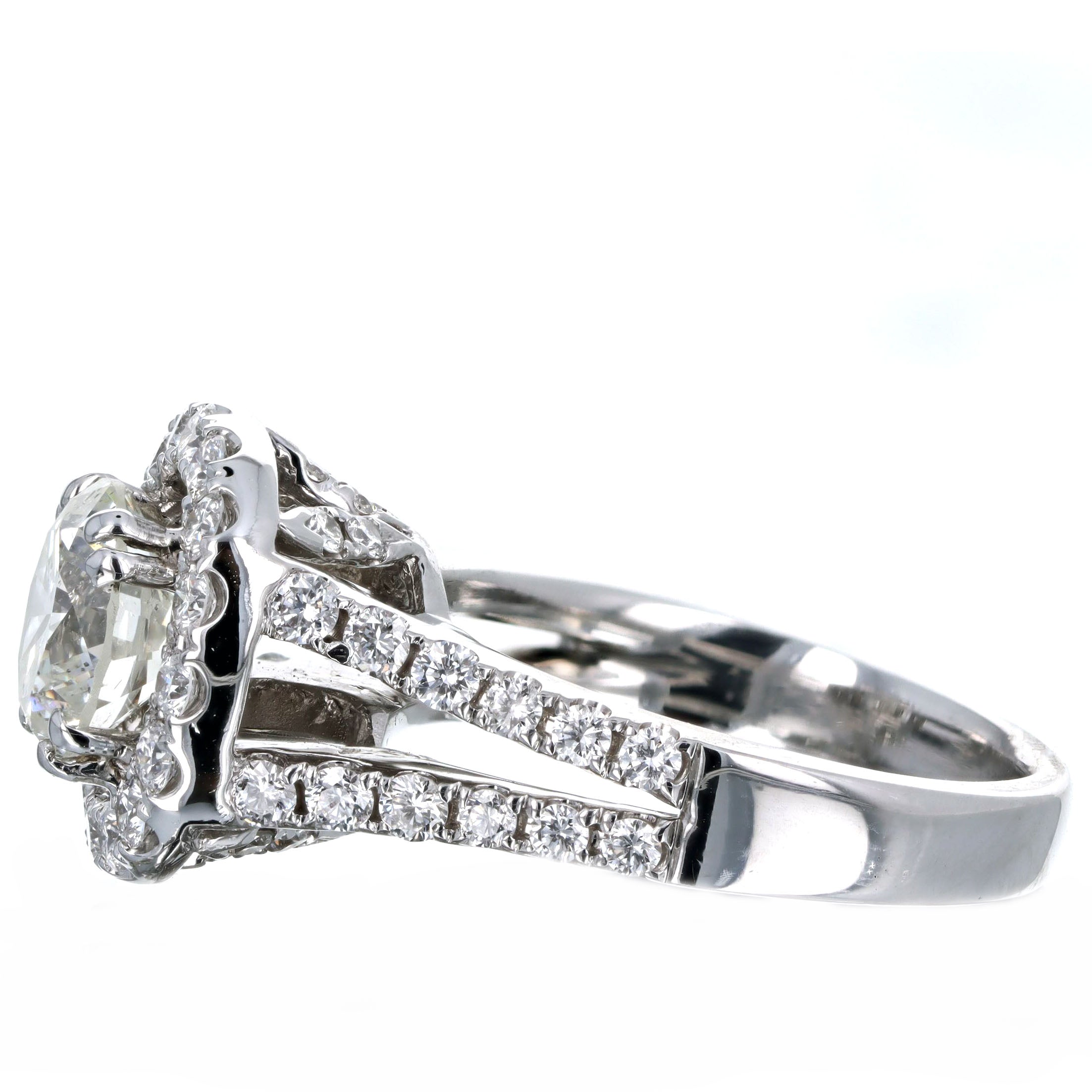 1.72 Carat Round Brilliant Diamond Halo Engagement Ring in 18K White Gold GIA Certified - Queen May