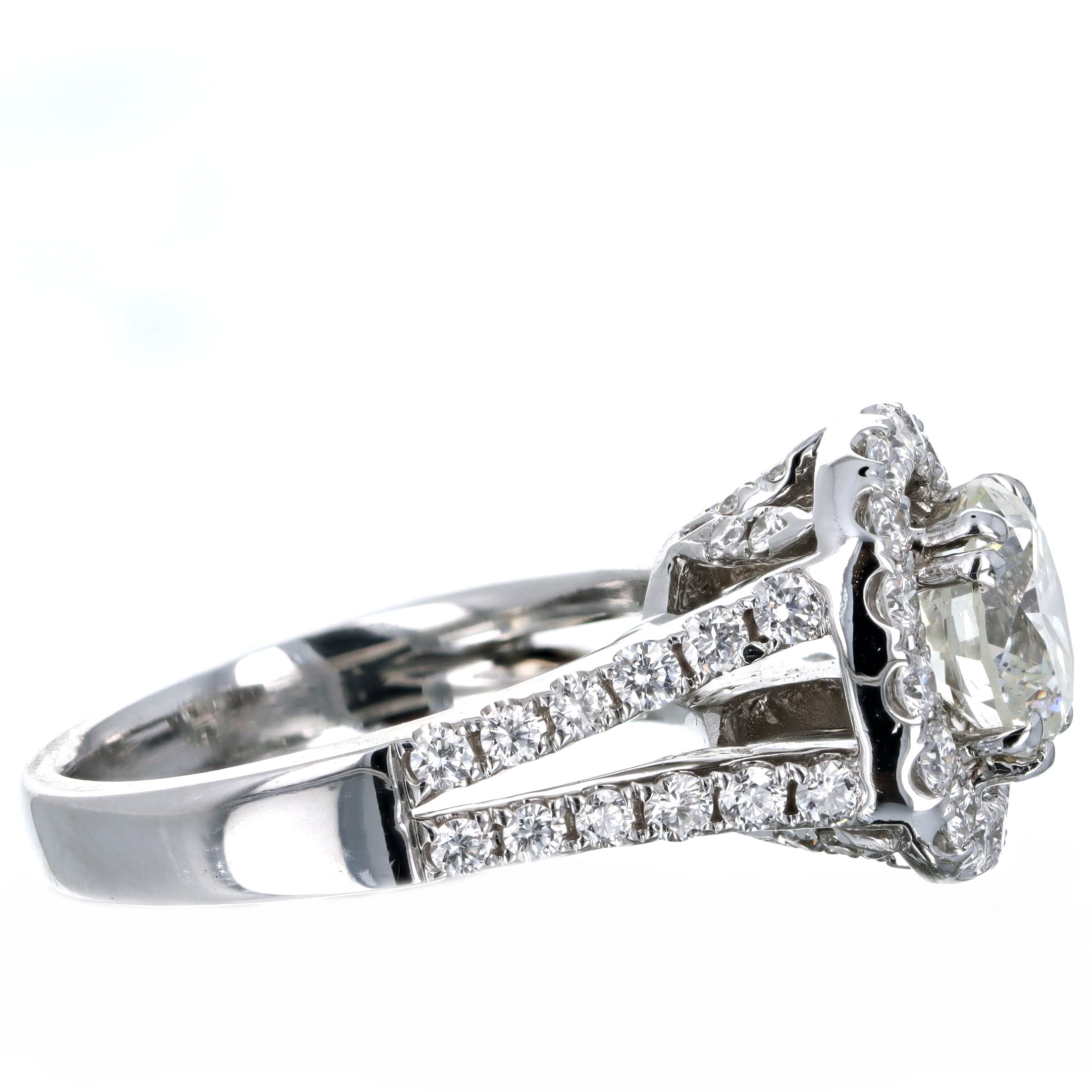 1.72 Carat Round Brilliant Diamond Halo Engagement Ring in 18K White Gold GIA Certified - Queen May