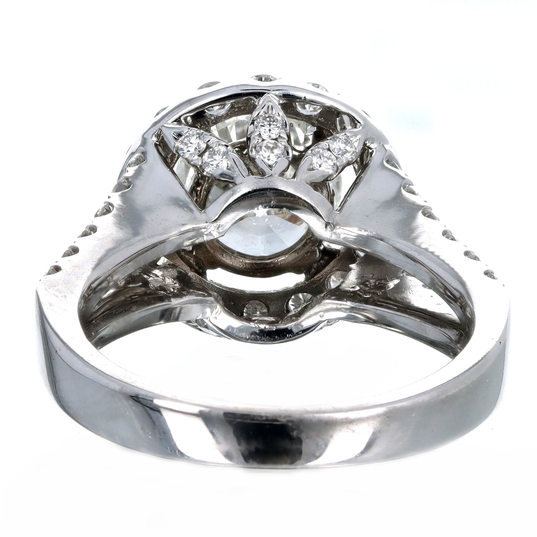 1.72 Carat Round Brilliant Diamond Halo Engagement Ring in 18K White Gold GIA Certified - Queen May