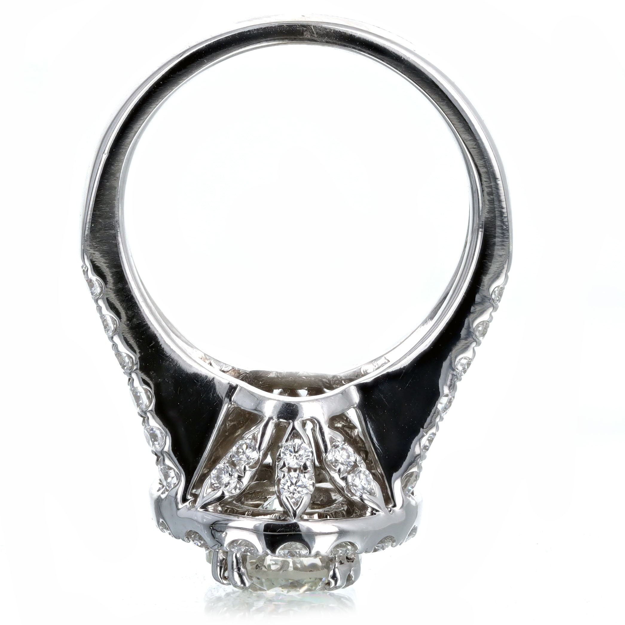 1.72 Carat Round Brilliant Diamond Halo Engagement Ring in 18K White Gold GIA Certified - Queen May