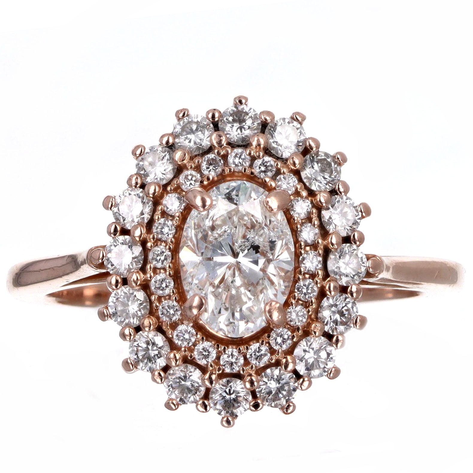 0.70 Carat Oval Diamond Double Halo Engagement Ring in 14K Rose Gold - Queen May