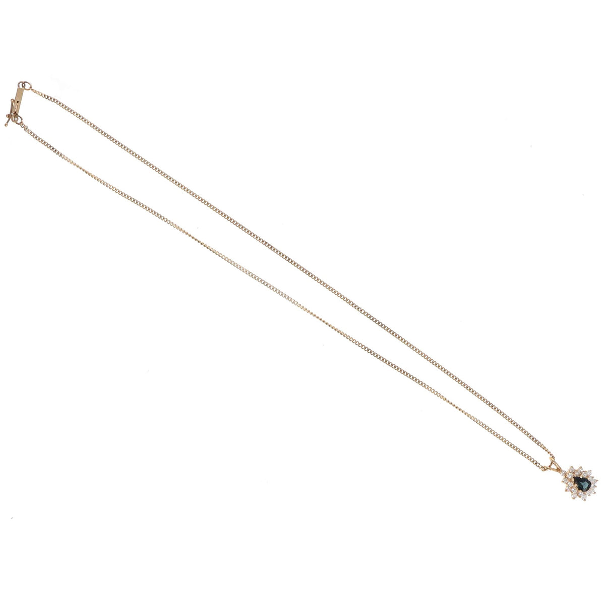 14K Yellow Gold 0.42 Carat Pear Natural Sapphire & Diamond Halo Pendant Necklace - Queen May