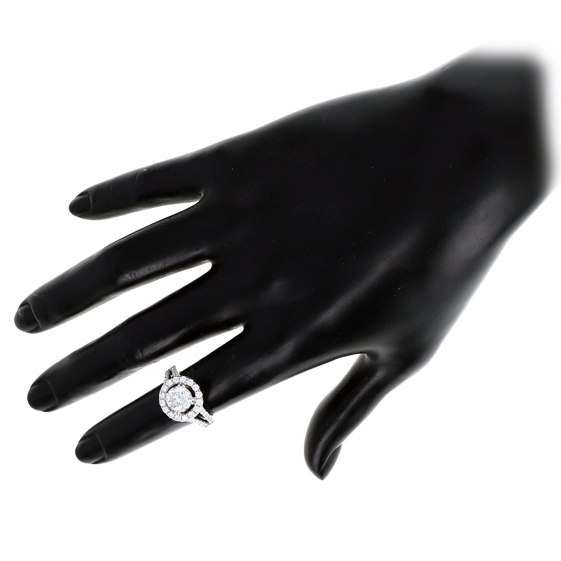 1.72 Carat Round Brilliant Diamond Halo Engagement Ring in 18K White Gold GIA Certified - Queen May