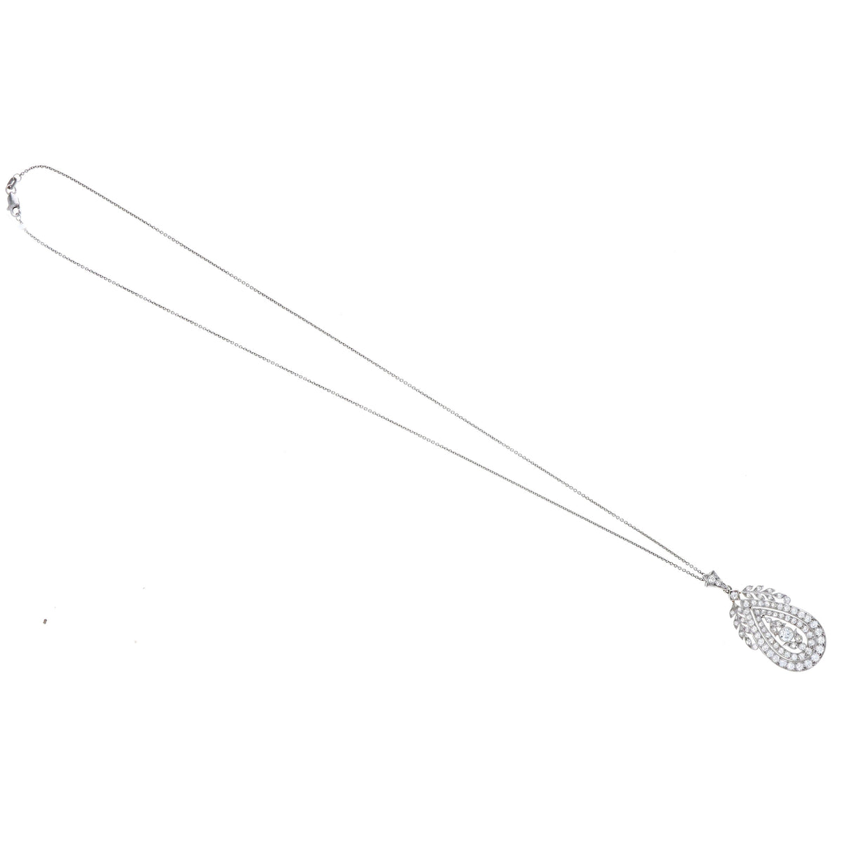 Edwardian Platinum 3 Carat Total Weight Old European Diamond Pendant Necklace - Queen May