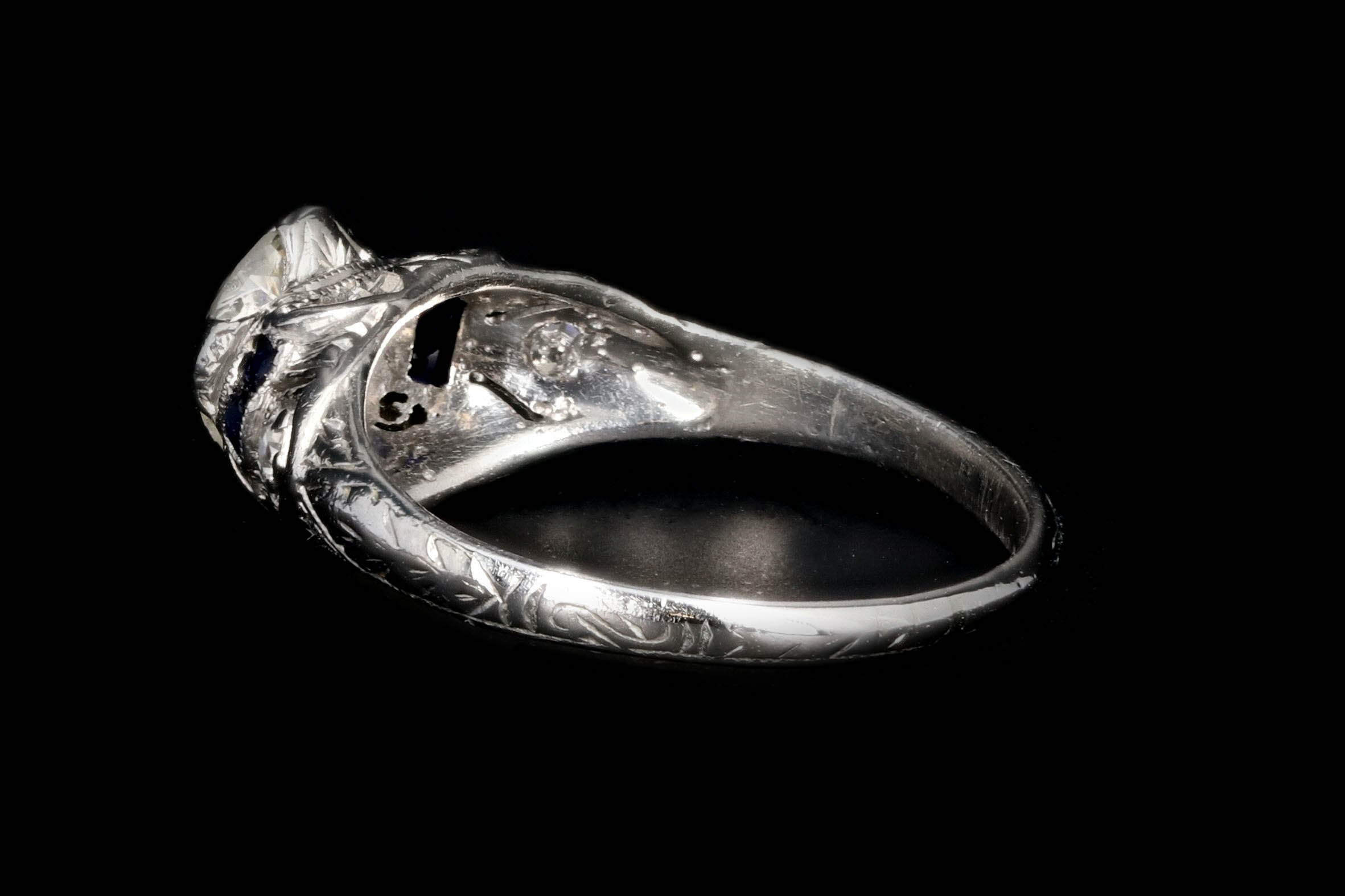 Art Deco Platinum .90 CTR Old European Cut Diamond Engagement Ring - Queen May