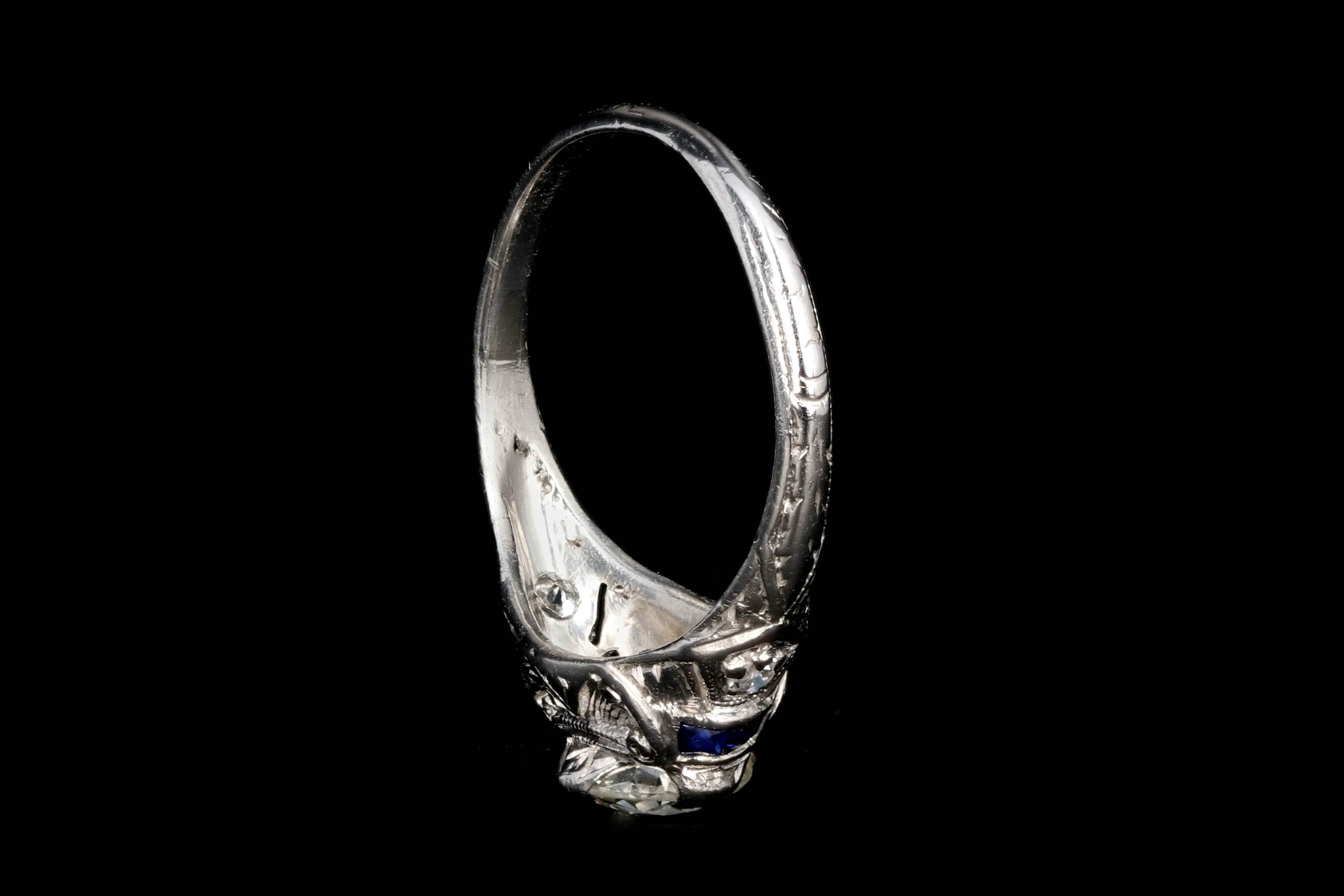 Art Deco Platinum .90 CTR Old European Cut Diamond Engagement Ring - Queen May
