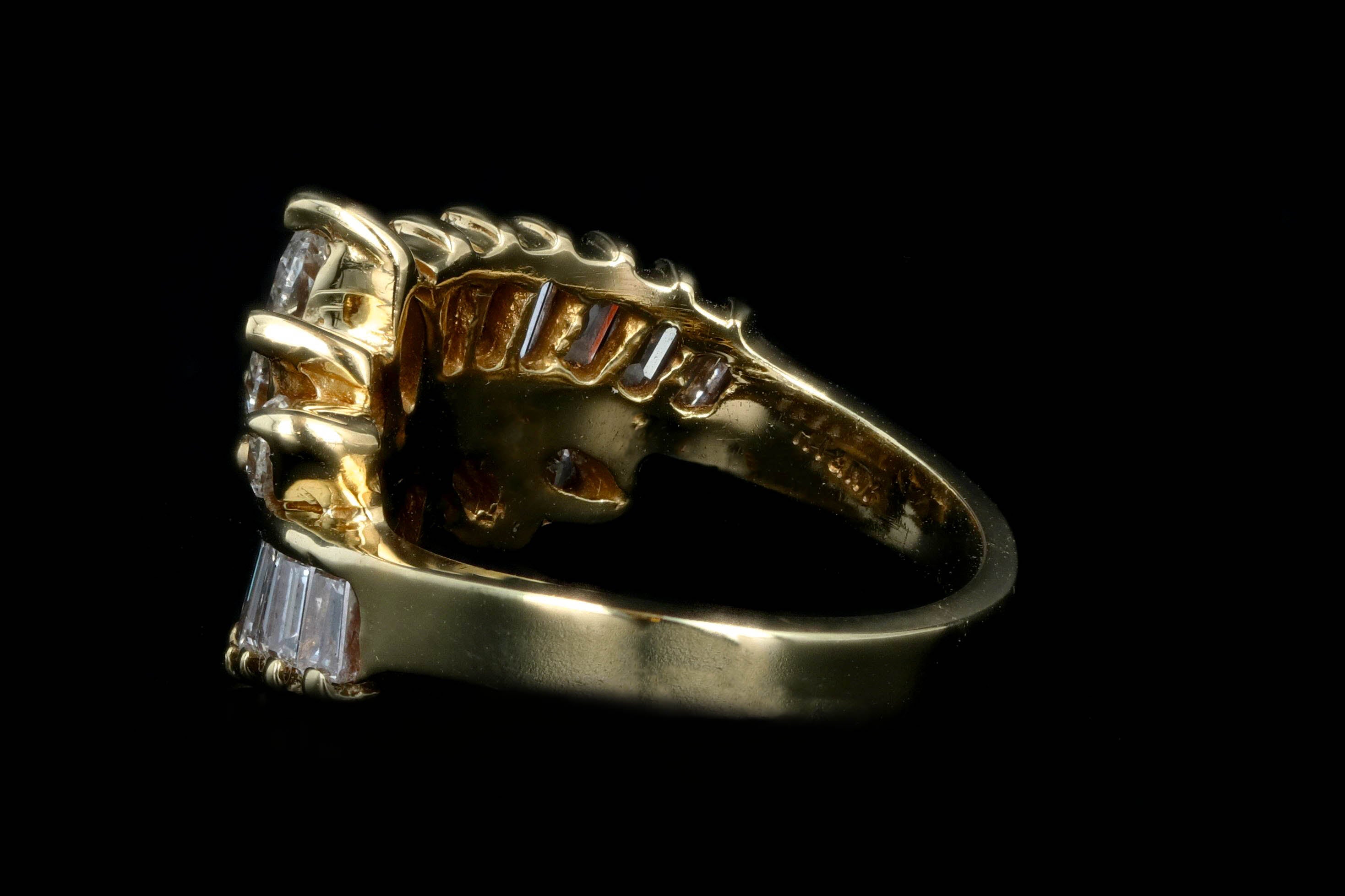 Retro 18K Yellow Gold 2.5 CTW Marquise and Tapered Baguette Diamond Ring - Queen May