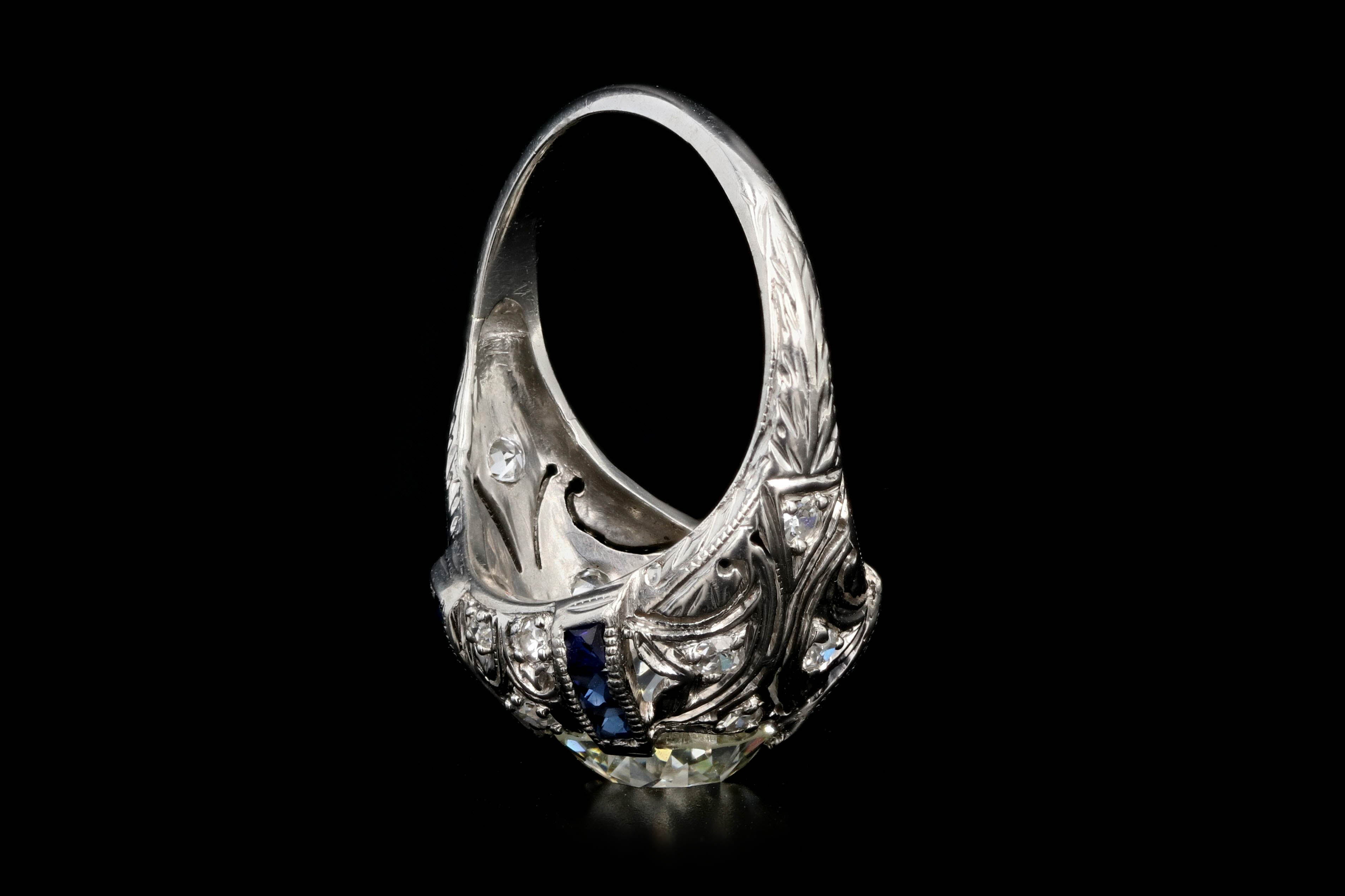 Art Deco Platinum 2 CTR Old European Cut Diamond And French Cut Sapphires Engagement Ring GIA Certified - Queen May