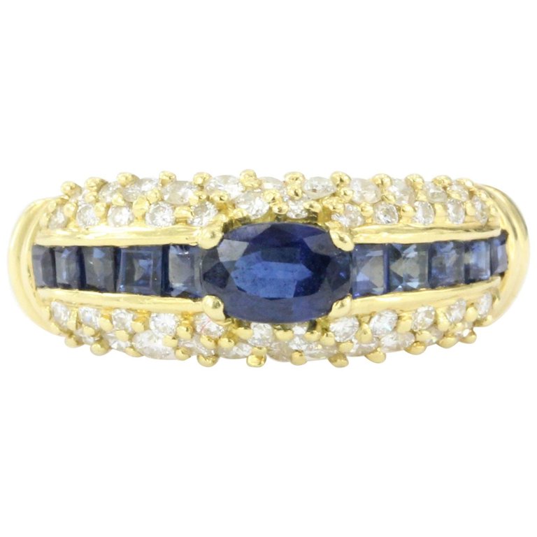Hammerman Bros 18K Gold Blue Sapphire & Diamond Ring - Queen May