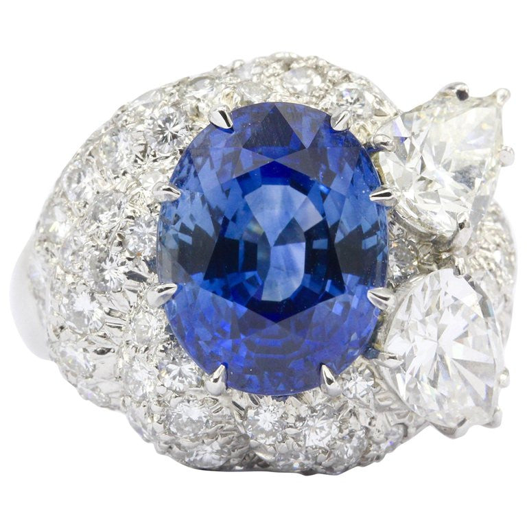 David Webb 7.93ct Sapphire & 4.25 Carat Diamond Platinum Ring - Queen May