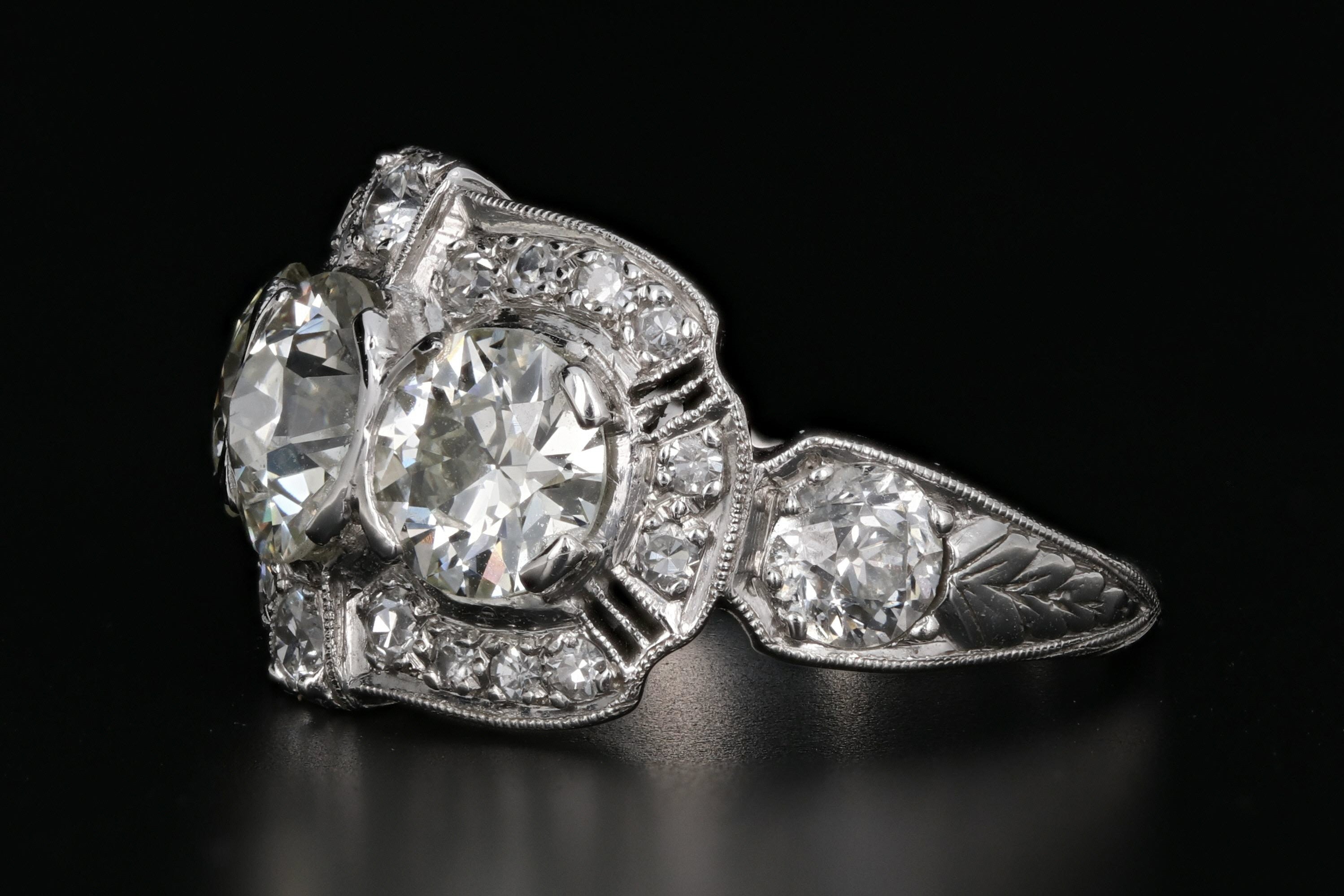 Art Deco Platinum Old European Cut 3 Stone Diamond Engagement Ring c.1920's - Queen May