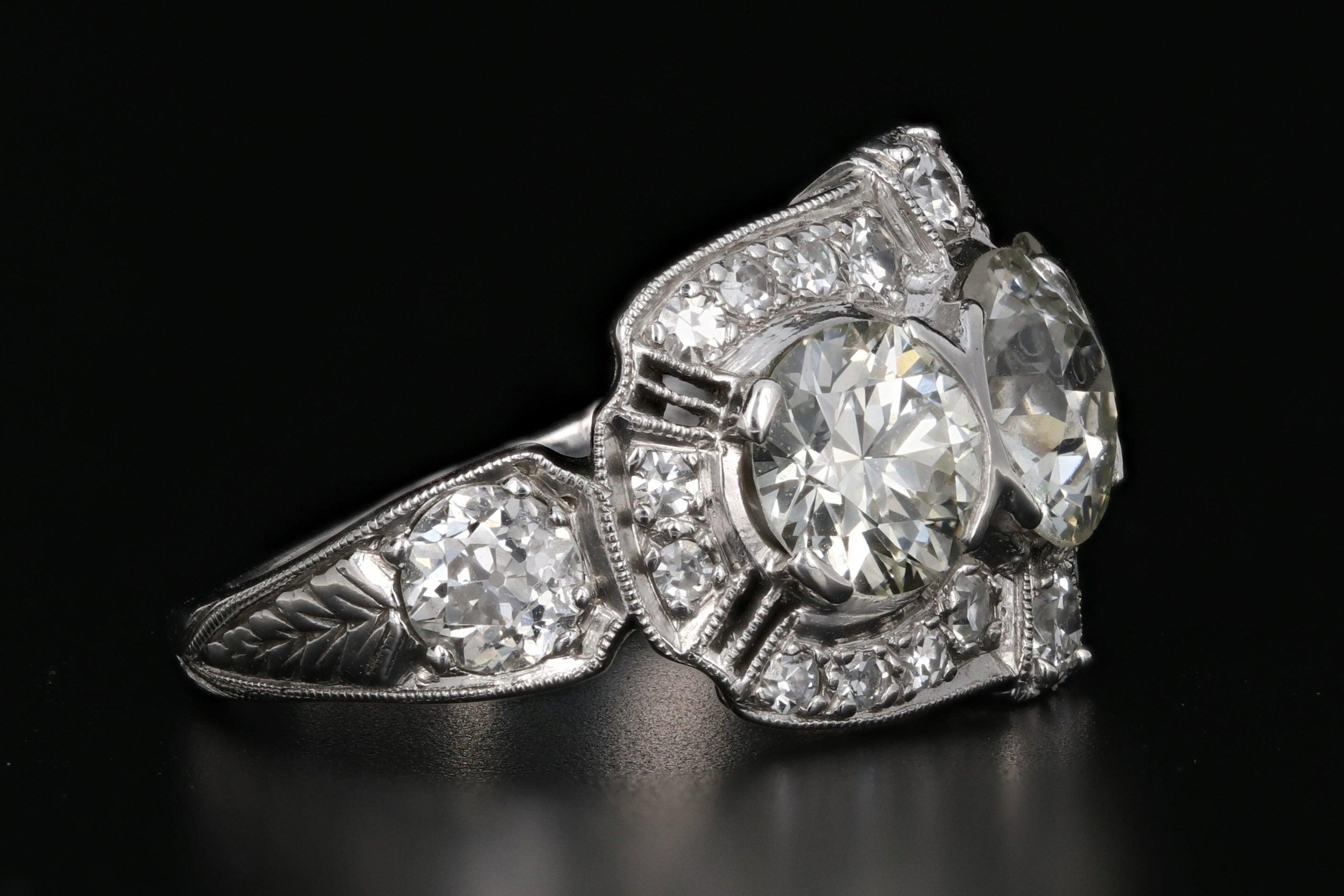 Art Deco Platinum Old European Cut 3 Stone Diamond Engagement Ring c.1920's - Queen May