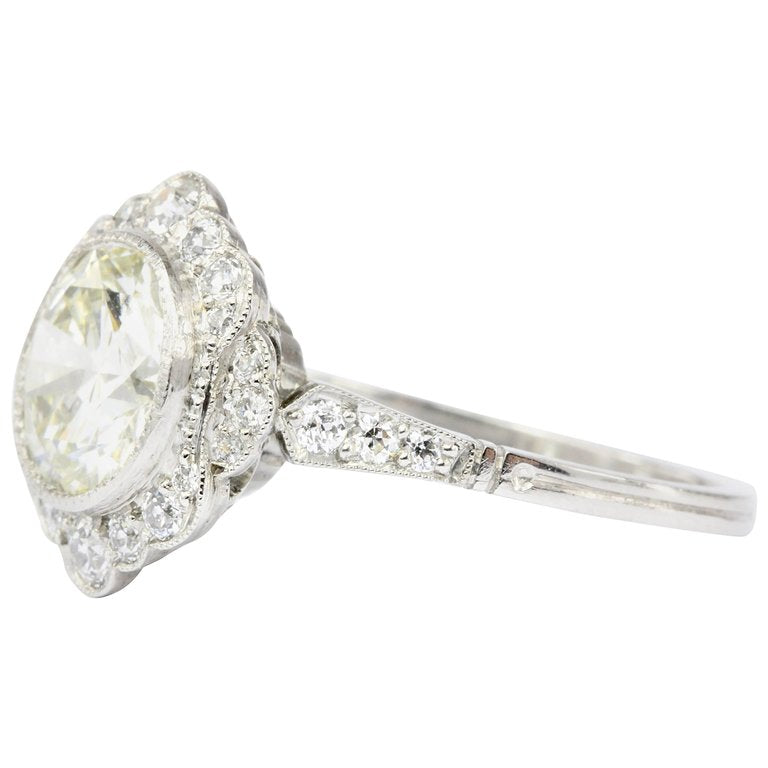 Edwardian Style Platinum 2.2 Ct Diamond Halo Engagement Ring GIA Paperwork - Queen May