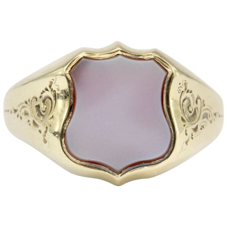French Belle Epoque 3rd Republic Banded Agate Signet Ring Size 11 - Queen May