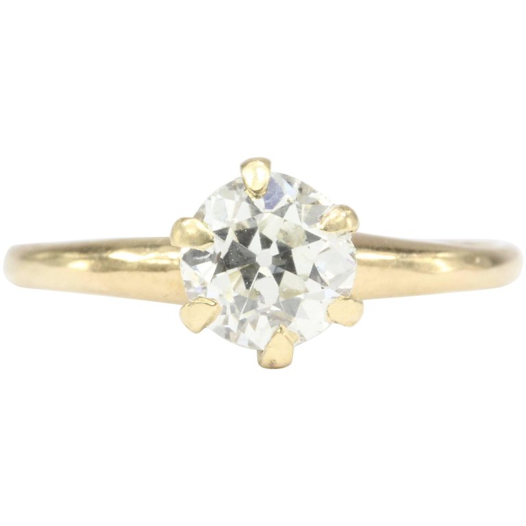 Victorian 14K Yellow Gold .92 Carat Diamond Solitaire Engagement Ring Size 5.75 - Queen May
