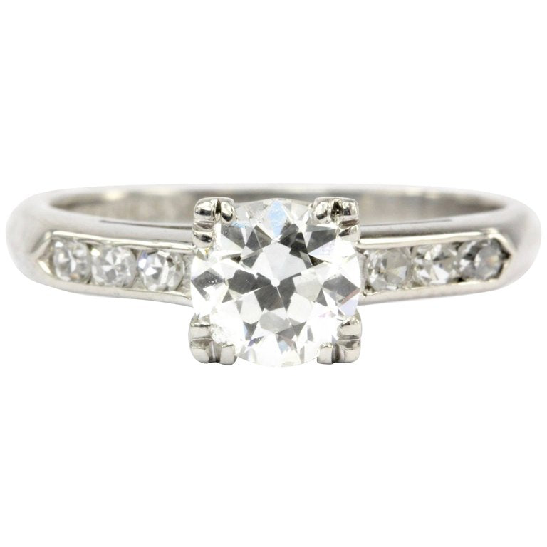 Art Deco Platinum .75 CT Old European Cut Diamond Engagement Ring Size 4.75 - Queen May