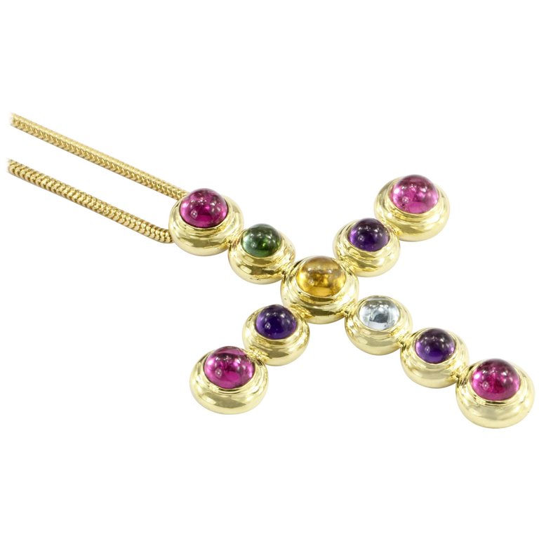 Tiffany & Co Paloma Picasso 18K Yellow Gold Gemstone Cross Necklace - Queen May