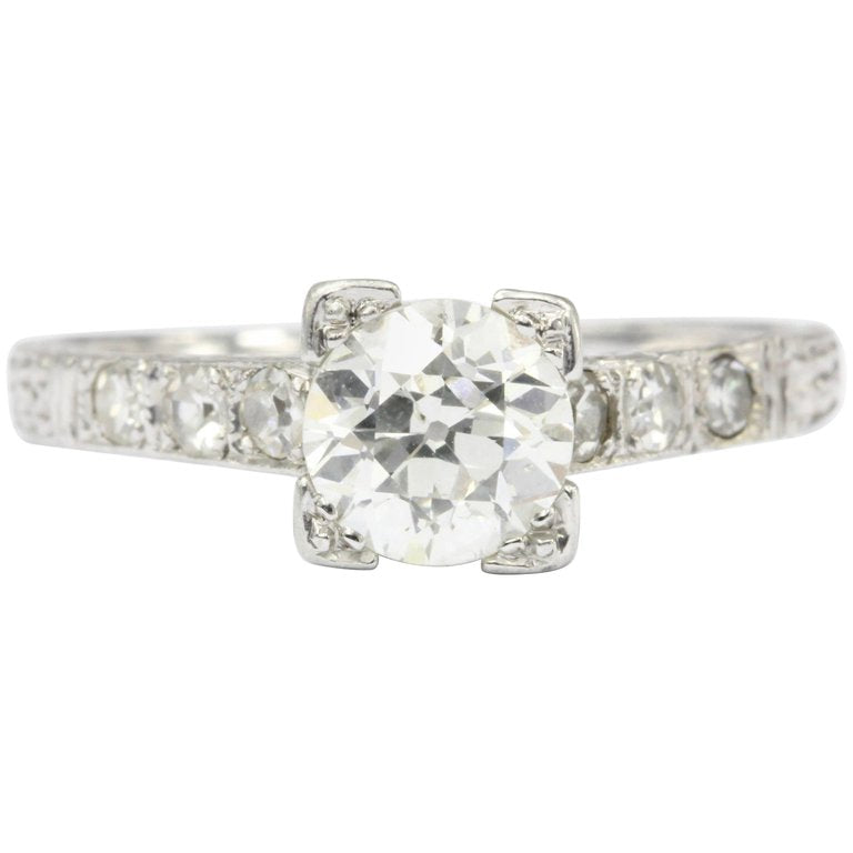 Art Deco Platinum Old European Cut .85 CT Diamond Engagement Ring Size 6.75 - Queen May