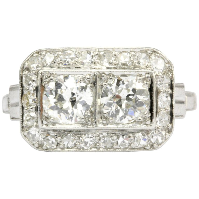 Art Deco Platinum Double Diamond Toi et Moi Ring Size 5.75 - Queen May