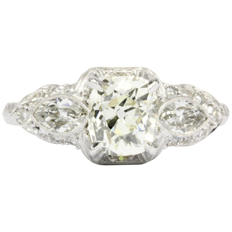 Art Deco Platinum 1.4 CT Old Mine Cut Diamond Engagement Ring Size 6.5 - Queen May