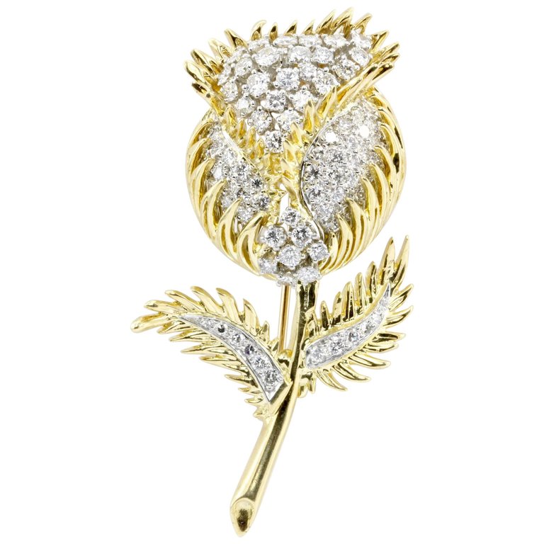 18K Gold & Platinum Diamond Flowering Thistle Pendant / Brooch - Queen May