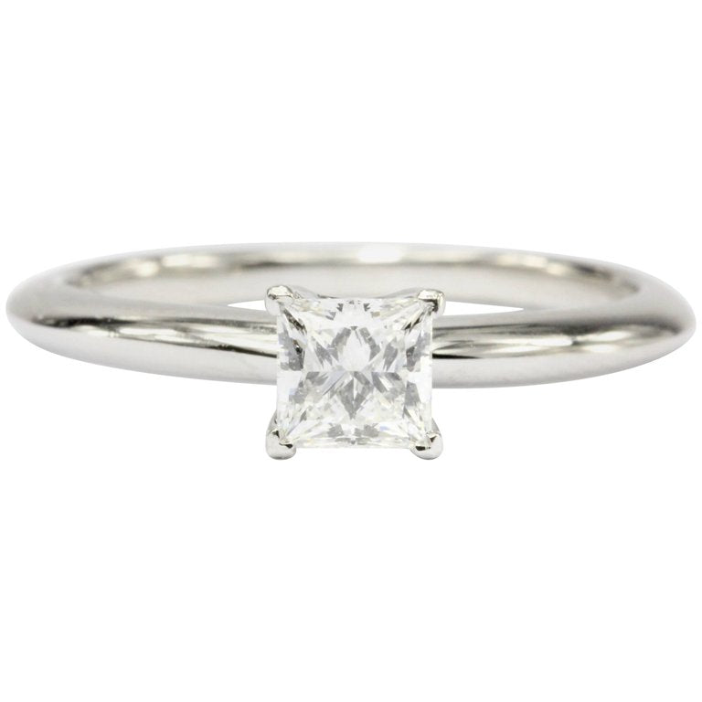 Tiffany & Co Platinum & Princes Cut Diamond Solitaire Engagement Ring - Queen May