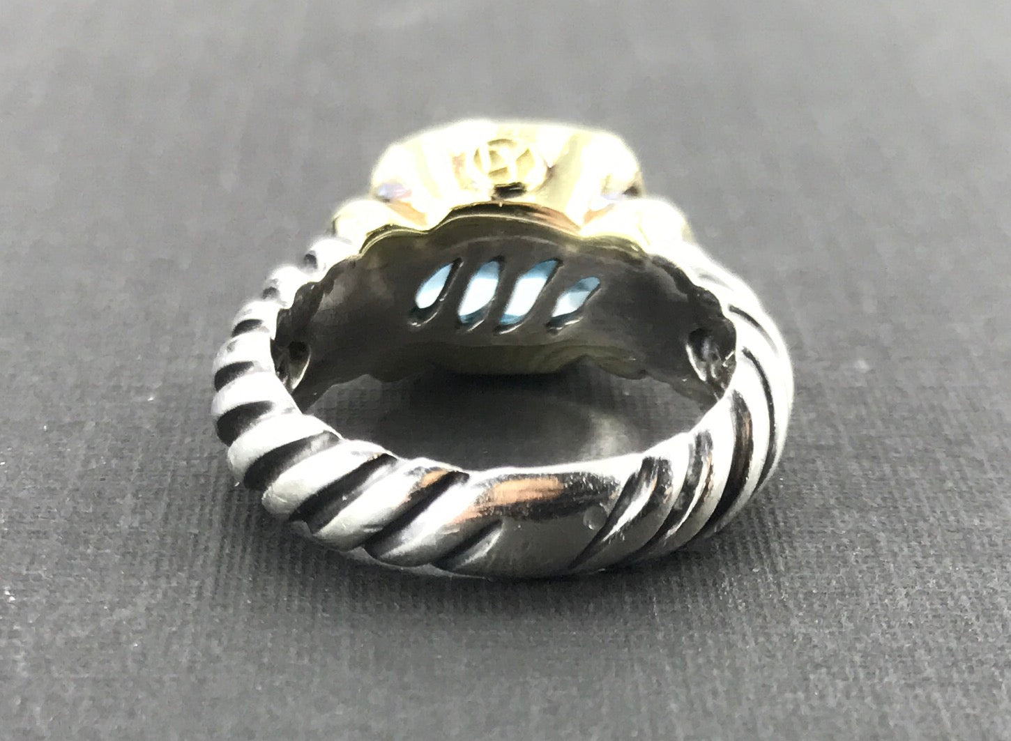 David Yurman Sterling Silver 14 Gold Blue Topaz Noblesse Ring size 6 - Queen May