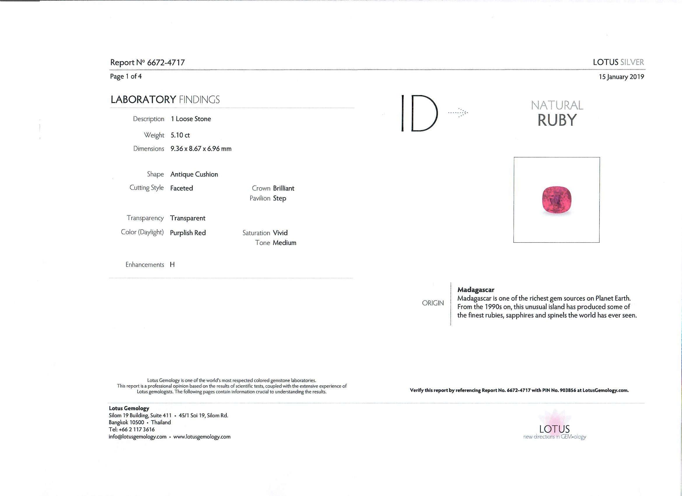 Platinum 5.10 Carat Cushion Cut Natural Madagascar Ruby & Oval Diamond Three Stone Ring Lotus/GIA Certified - Queen May