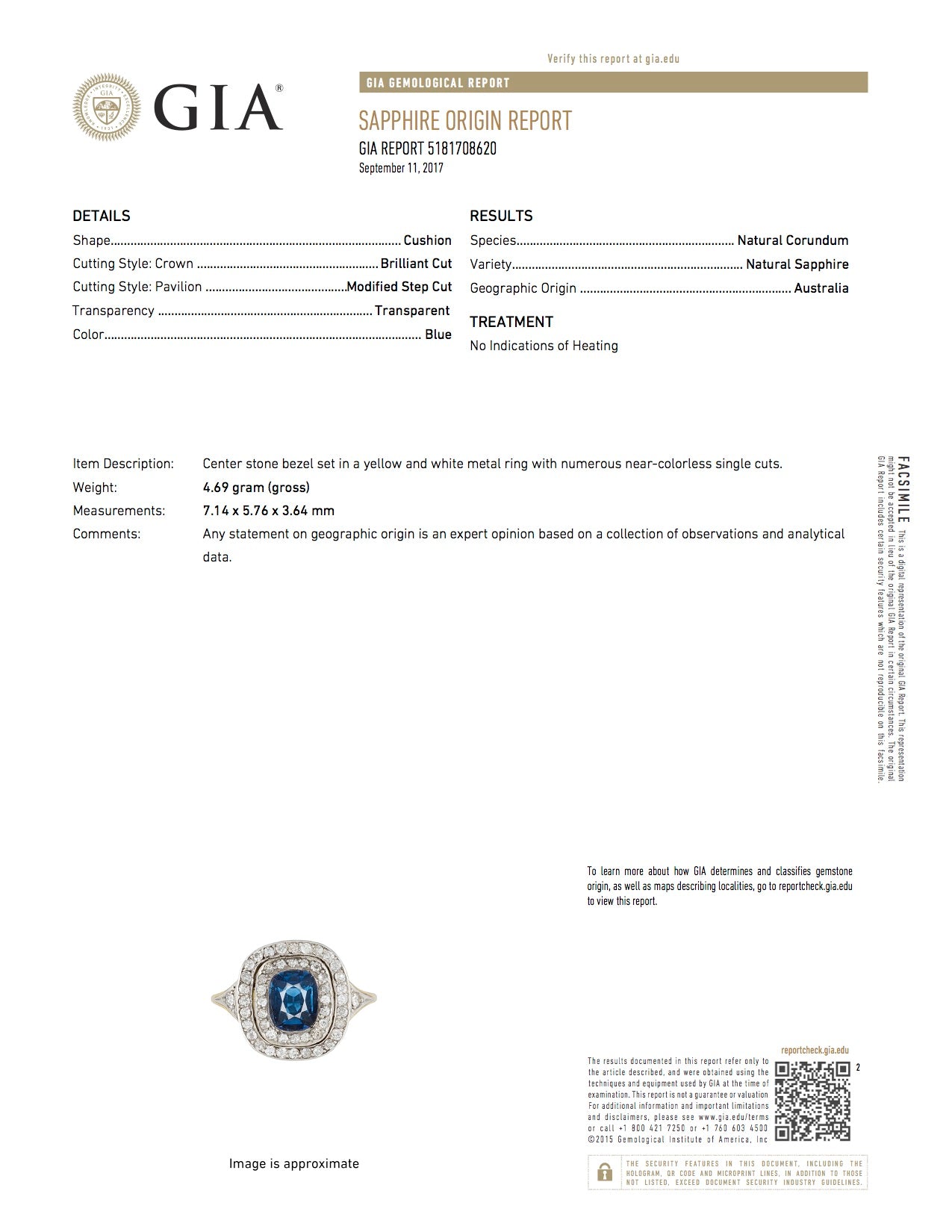 GIA Certified Edwardian 18k Natural No Treatment 1.75 Carat Australian Sapphire & Diamond Ring - Queen May