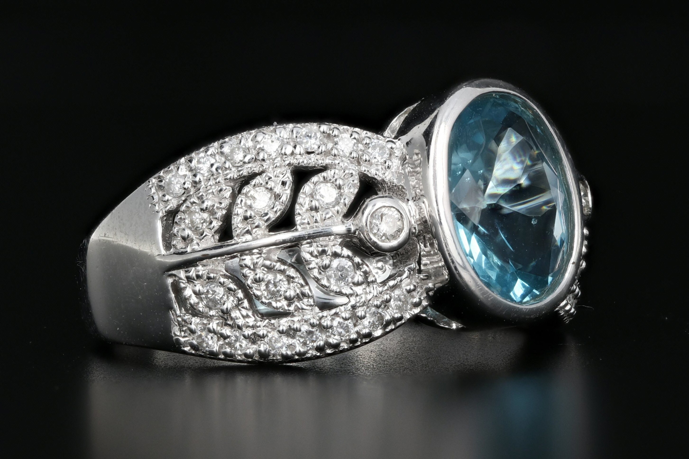 14K White Gold Blue Glass with .20 CTW Diamond Ring - Queen May