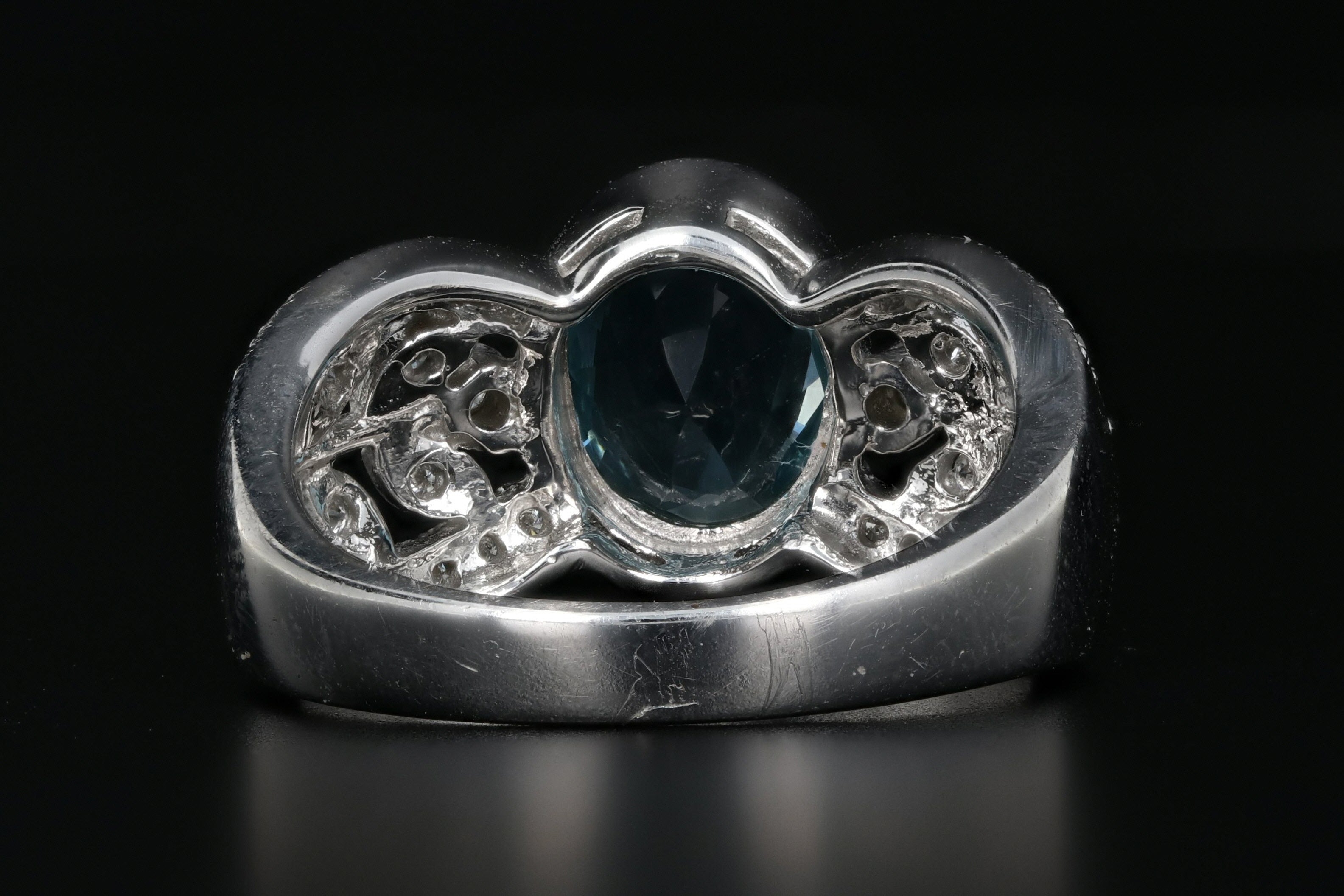 14K White Gold Blue Glass with .20 CTW Diamond Ring - Queen May