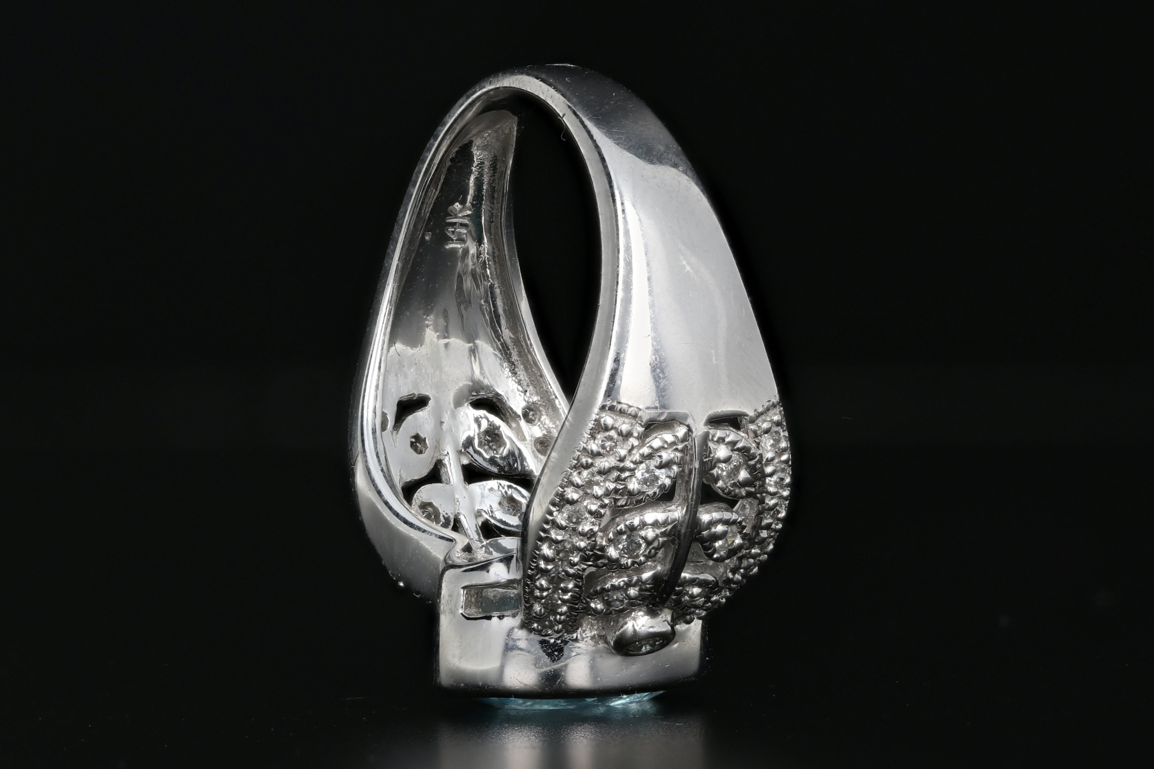 14K White Gold Blue Glass with .20 CTW Diamond Ring - Queen May