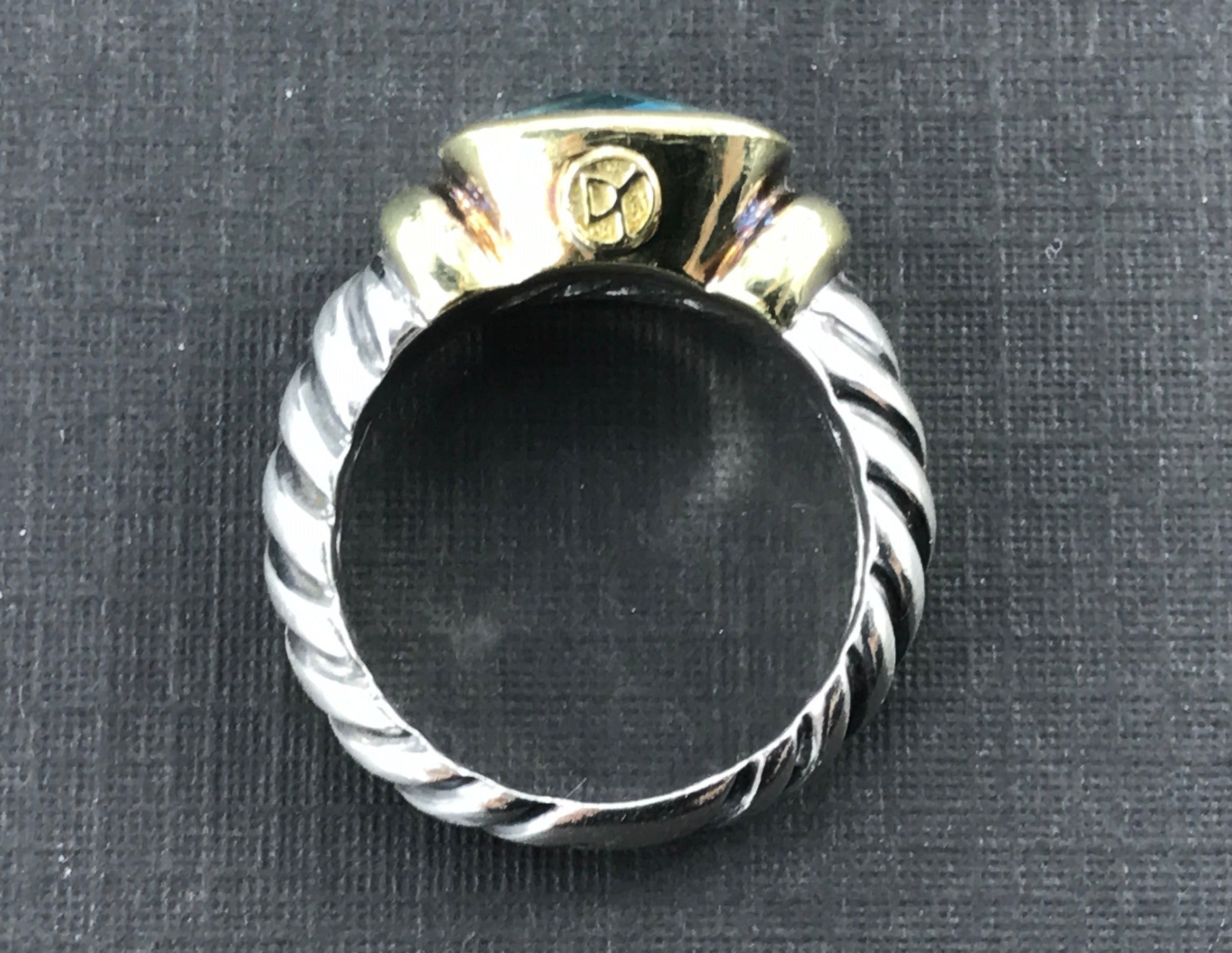 David Yurman Sterling Silver 14 Gold Blue Topaz Noblesse Ring size 6 - Queen May