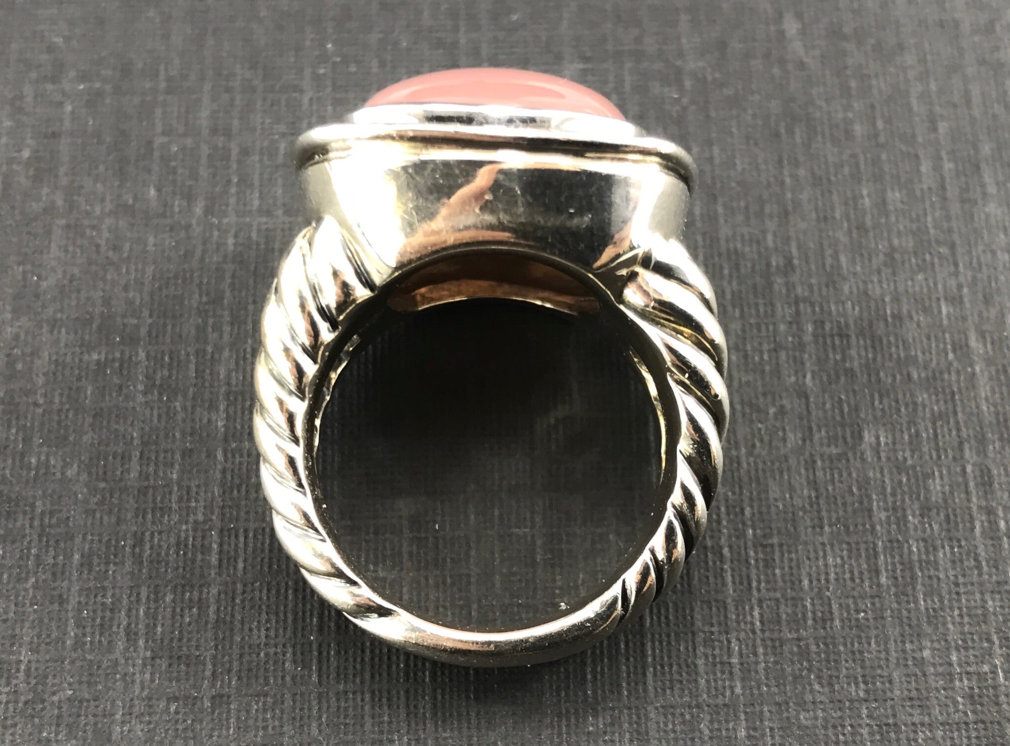 David Yurman Sterling Silver 14mm Rose Quartz & Diamond Albion Ring - Queen May