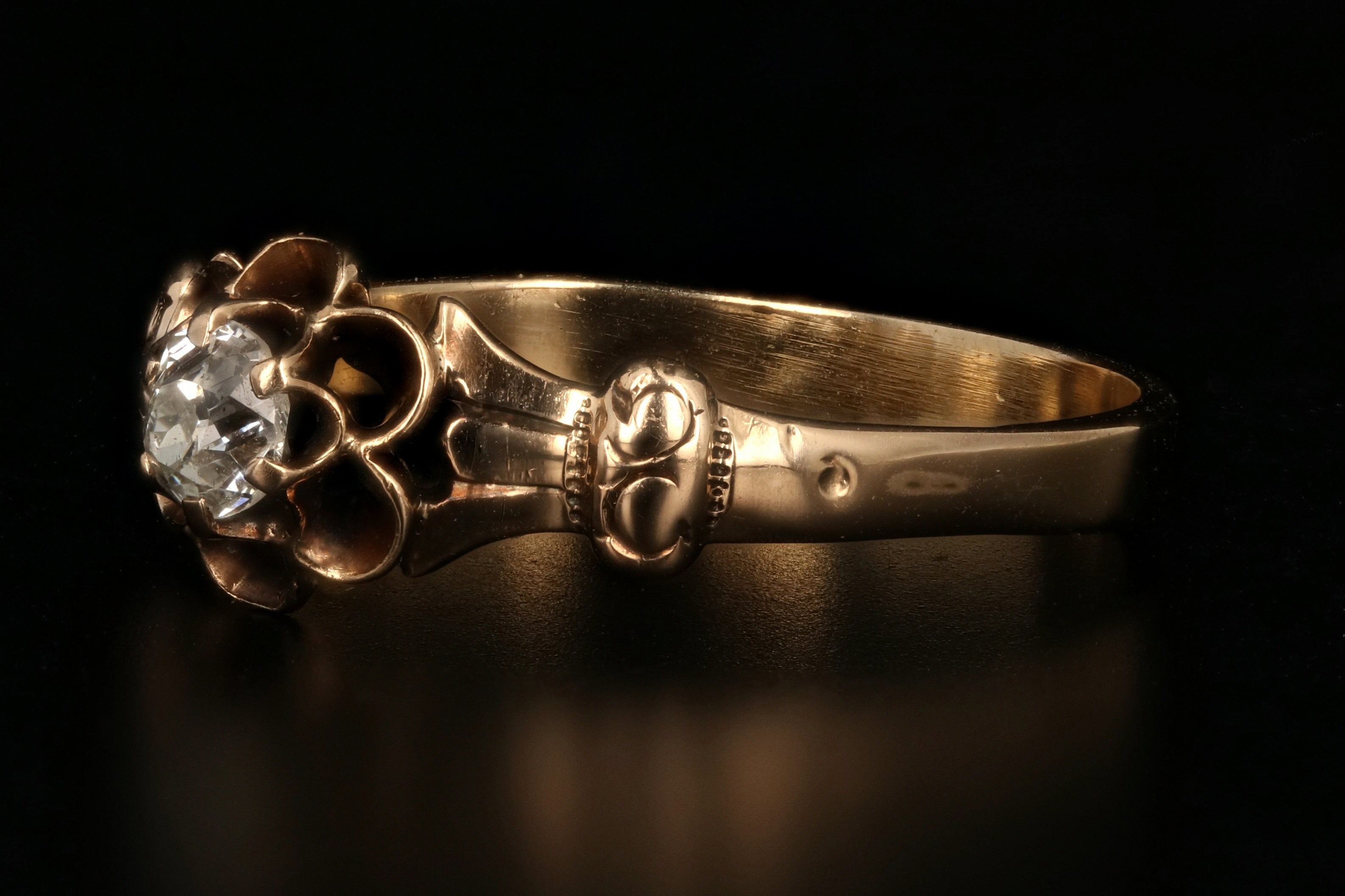 Victorian 14K Rose Gold .20 Carat Old European Cut Diamond Buttercup Ring - Queen May