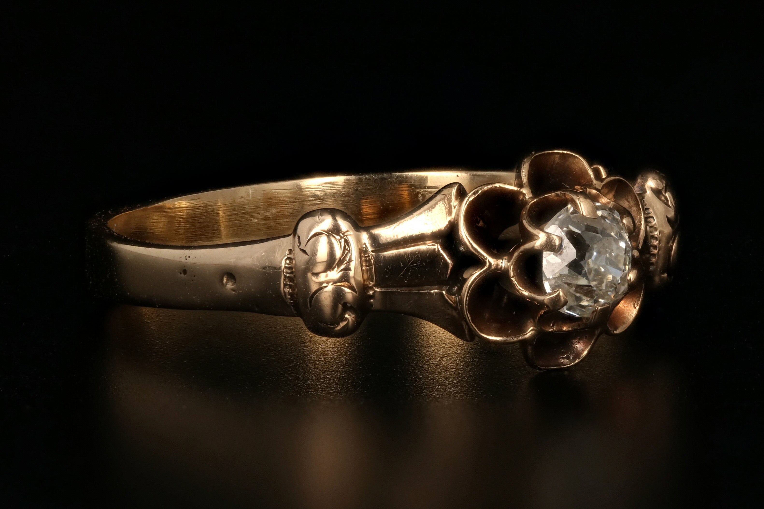 Victorian 14K Rose Gold .20 Carat Old European Cut Diamond Buttercup Ring - Queen May