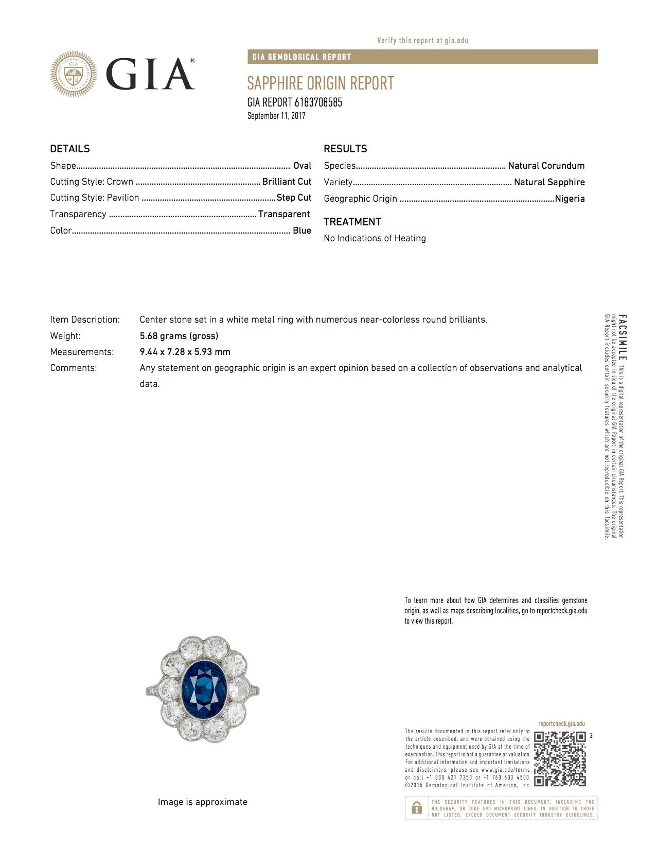 GIA Certified Natural No Treatment 4.08ct Sapphire in a Platinum & Diamond Setting - Queen May