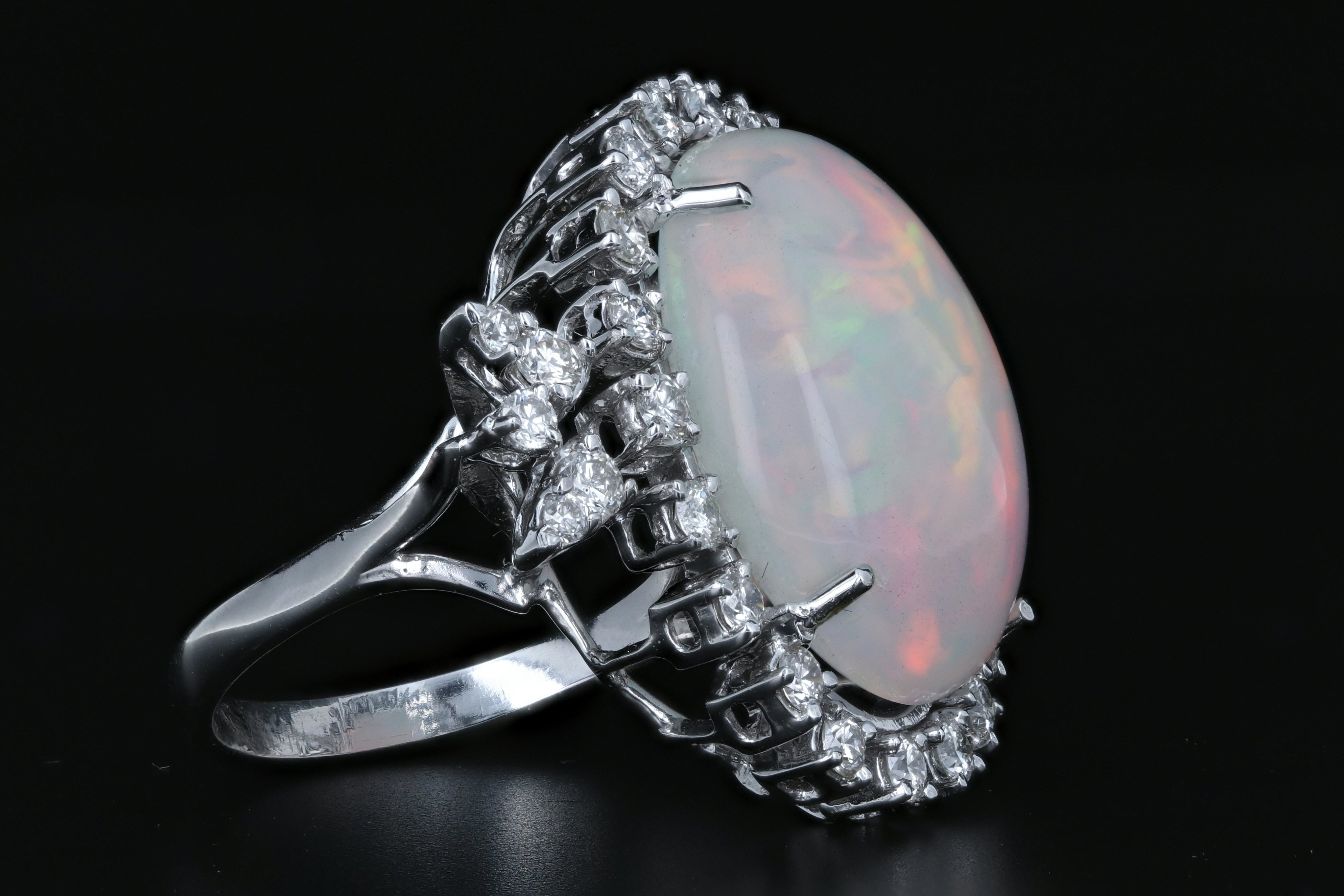 18K White Gold 13.57 CT Crystal Opal with 1.12 CTW Diamond Ring - Queen May
