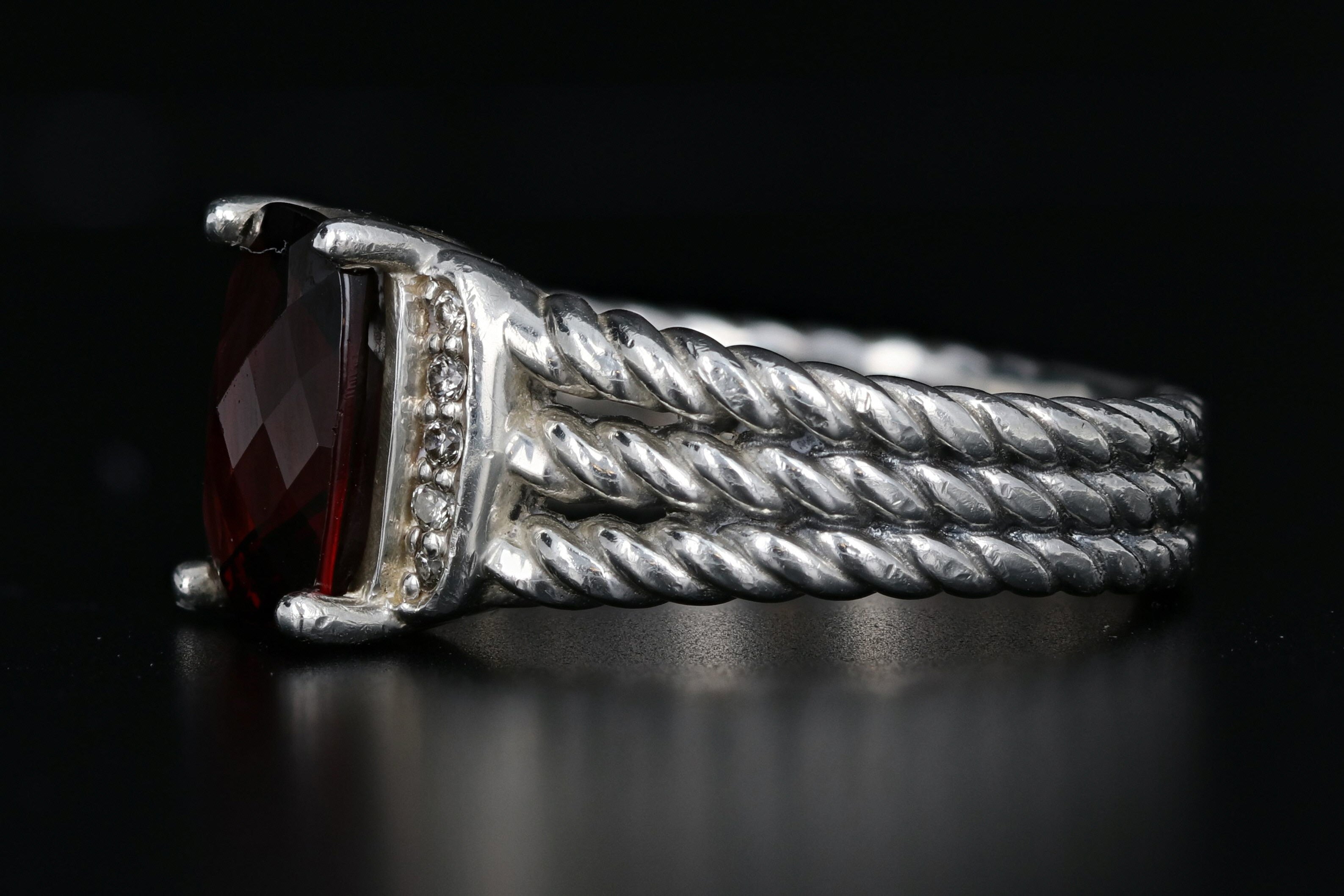 David Yurman Sterling Silver Garnet & Pave Diamonds Petite Wheaton Ring - Queen May