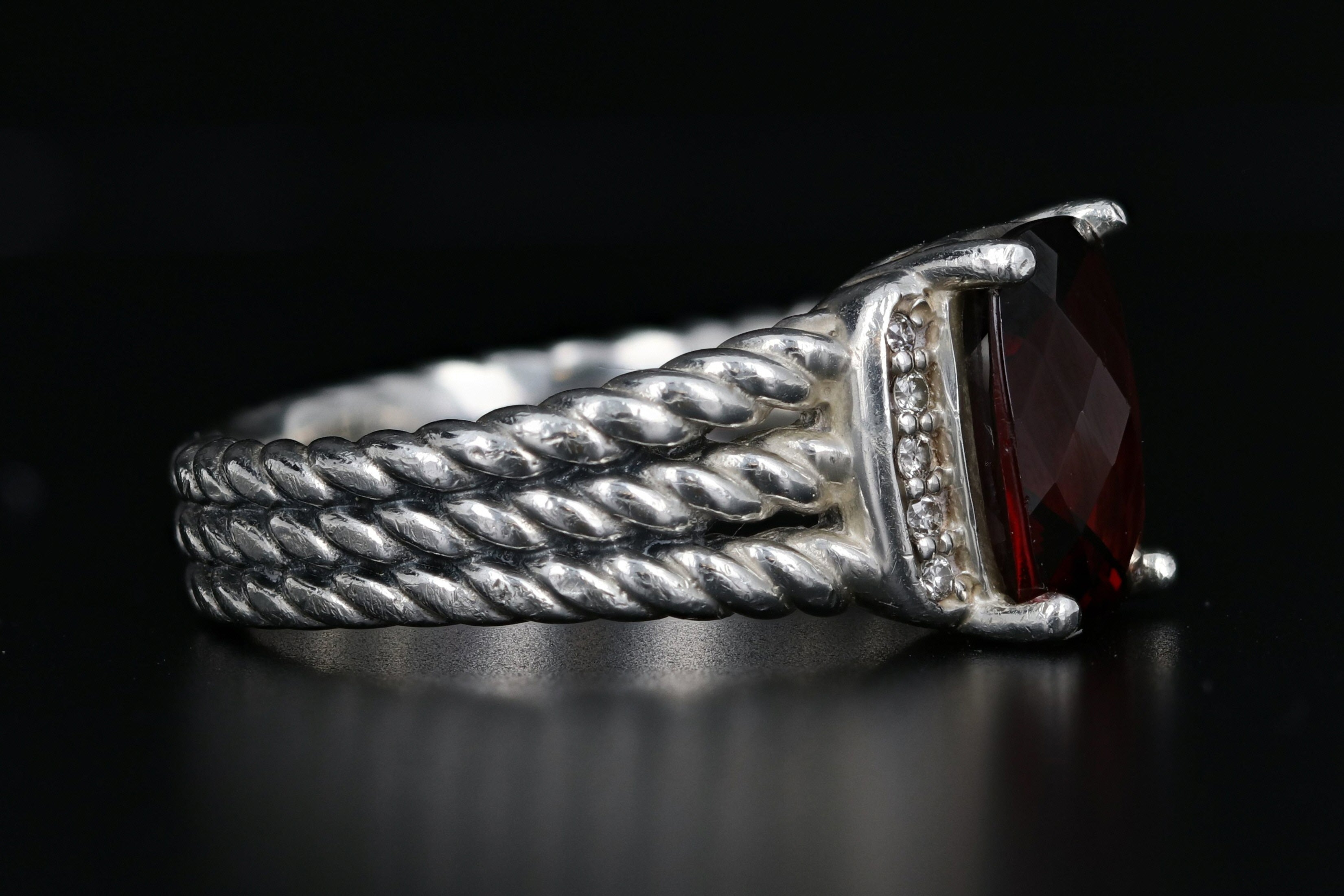 David Yurman Sterling Silver Garnet & Pave Diamonds Petite Wheaton Ring - Queen May