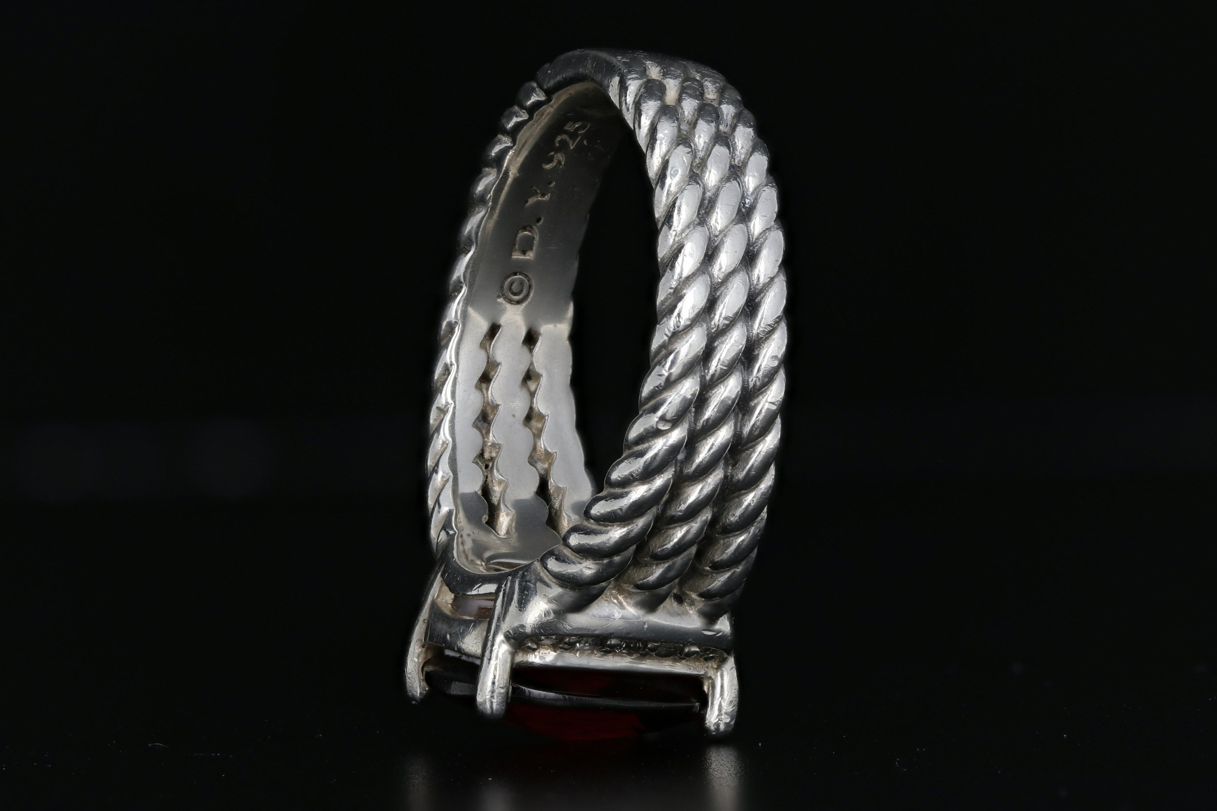 David Yurman Sterling Silver Garnet & Pave Diamonds Petite Wheaton Ring - Queen May