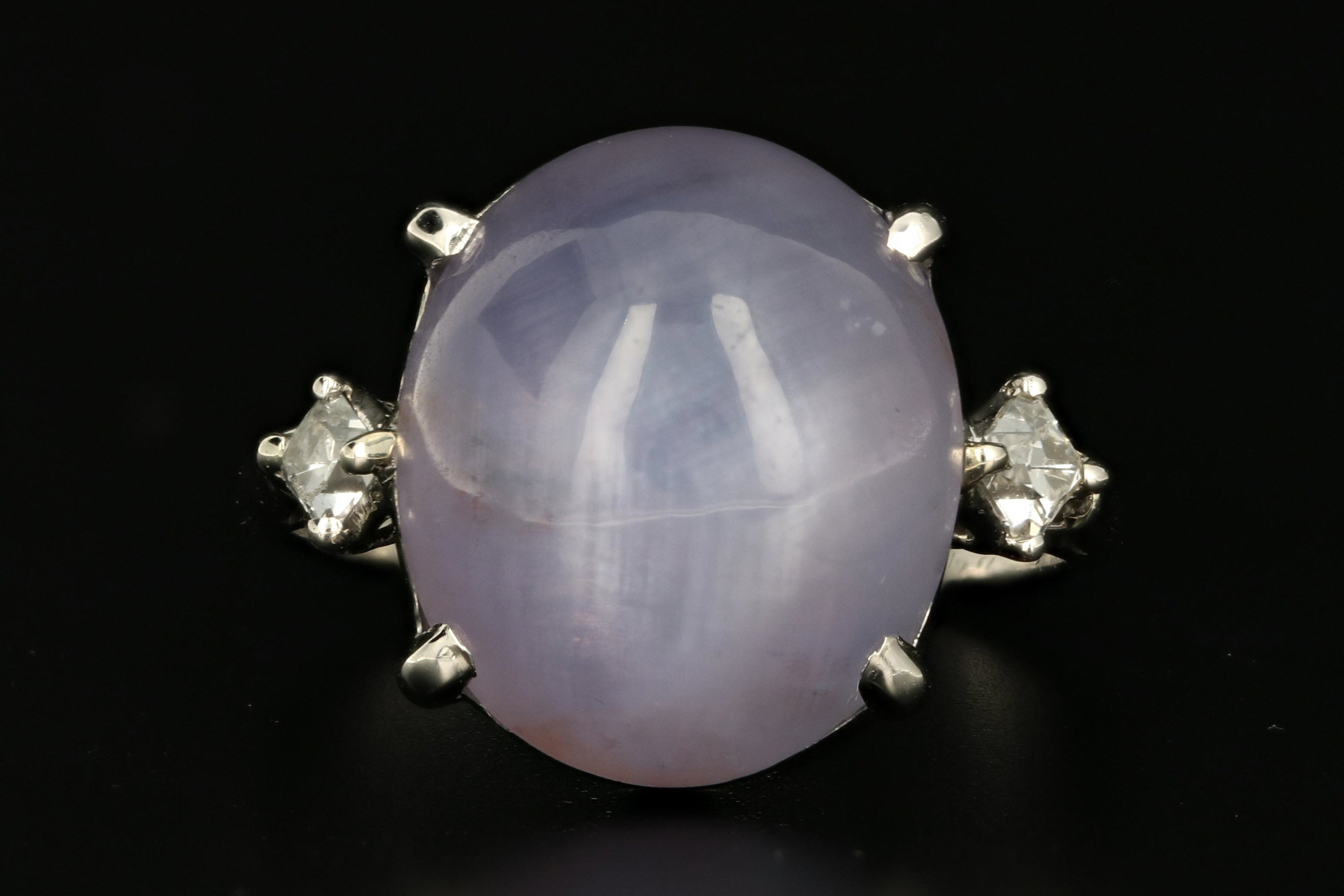1930's Platinum 18.56 CT Natural Star Sapphire .18 CTW French Cut Diamond Ring - Queen May