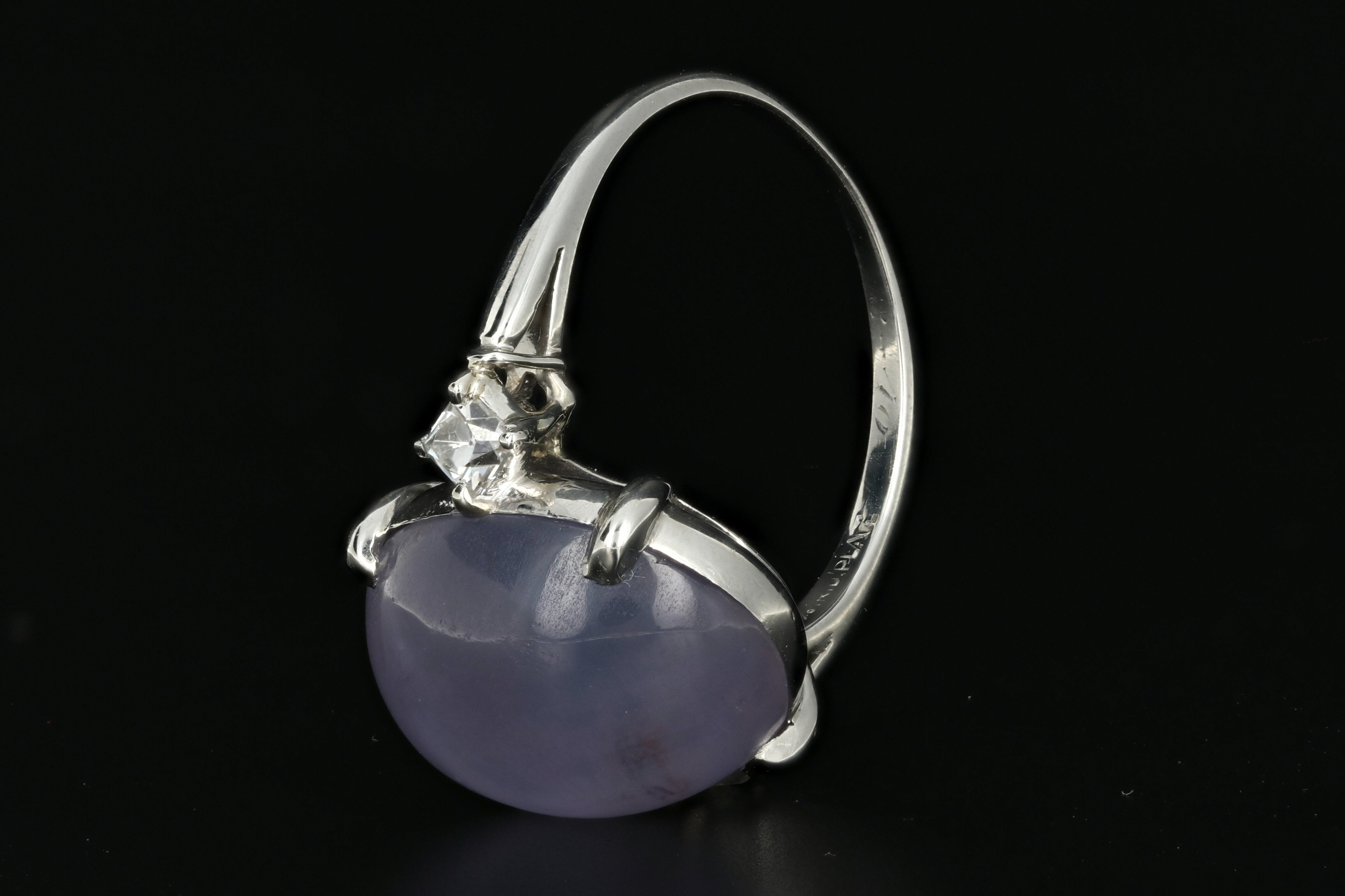 1930's Platinum 18.56 CT Natural Star Sapphire .18 CTW French Cut Diamond Ring - Queen May