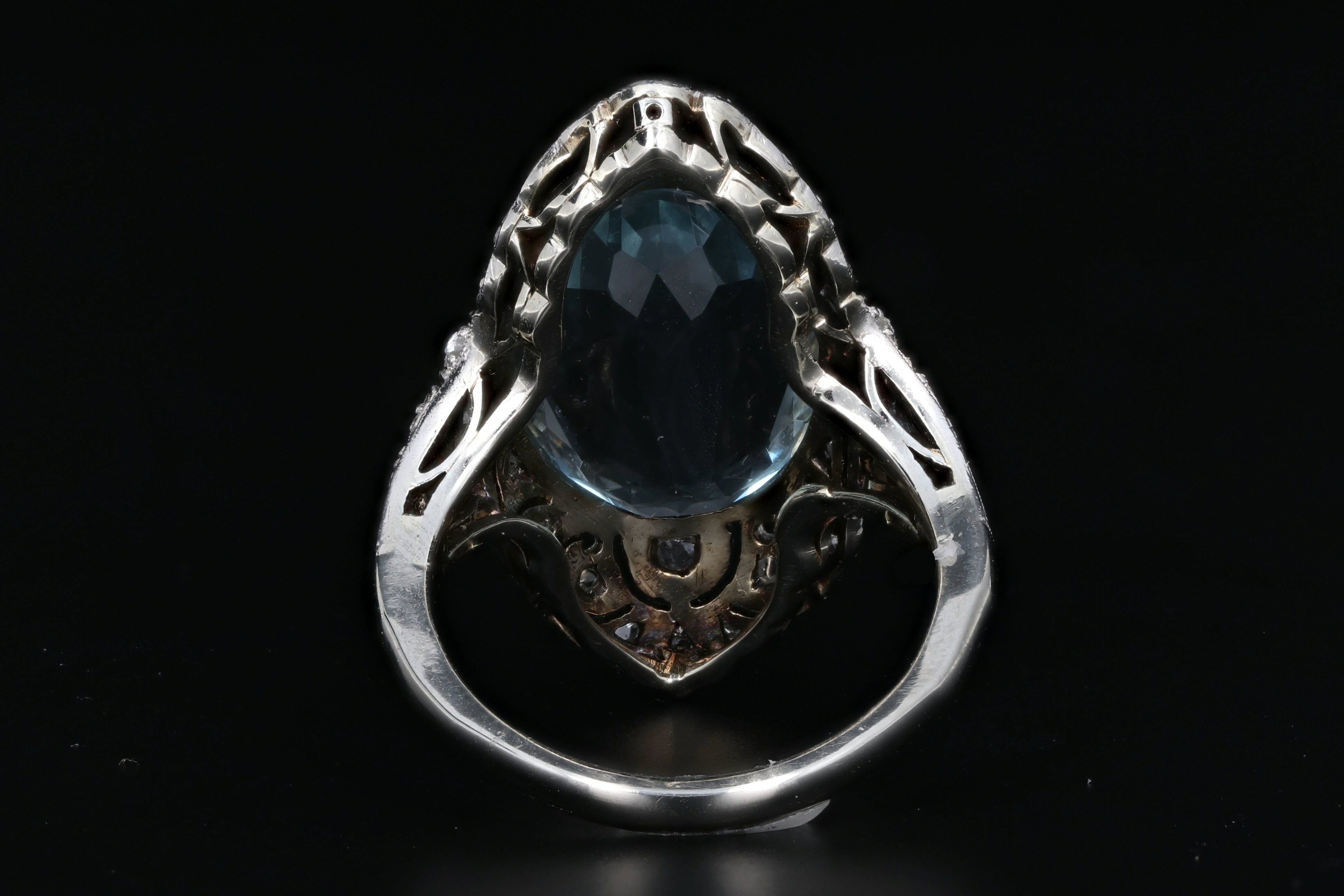 Art Deco Platinum 5.6 CT Aquamarine and Single Cut Diamond Ring - Queen May
